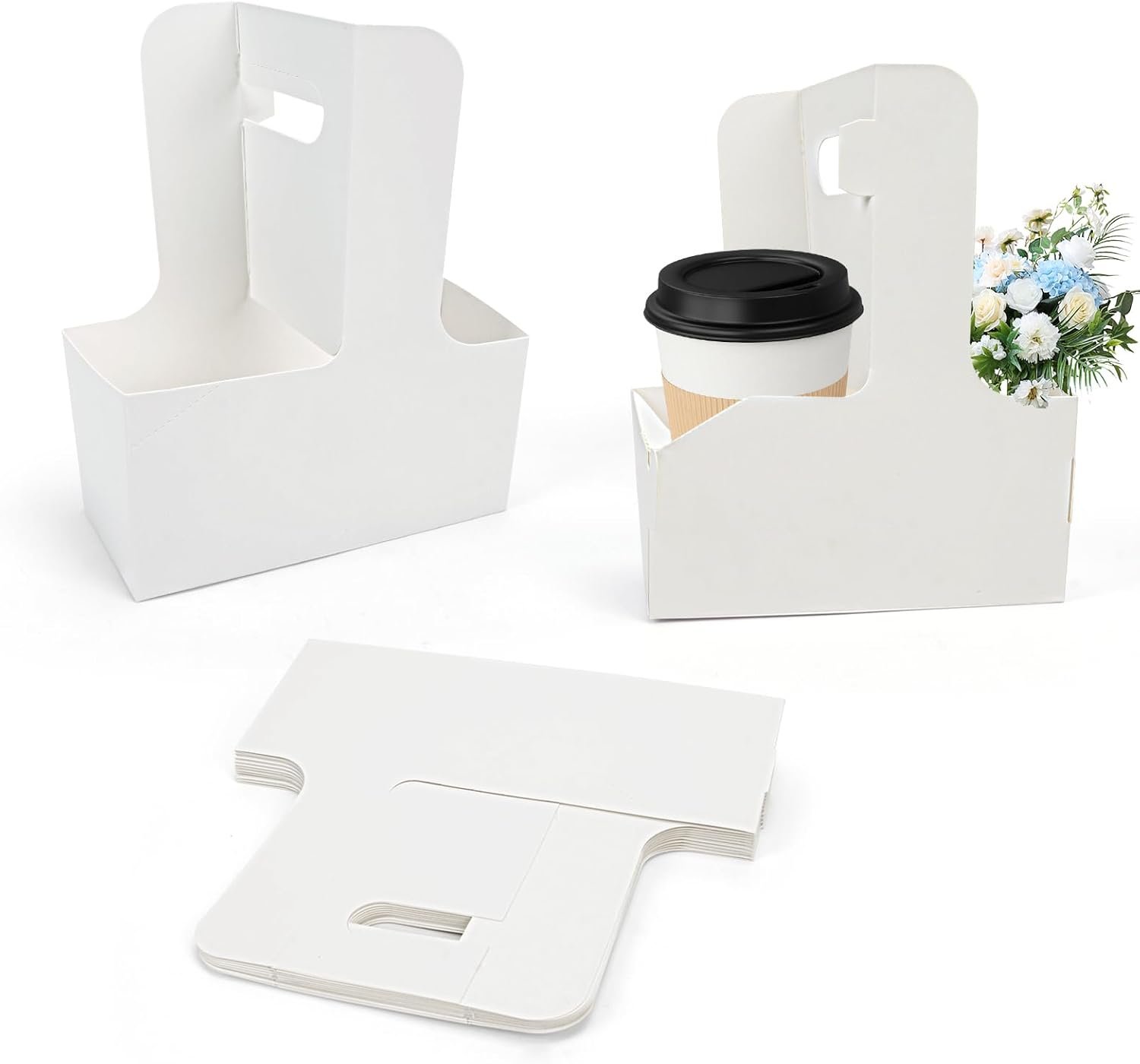 Marchio Bianco Portatazze Monouso per 2 Tazze con Maniglia in Cartone Bianco per Asporto con Logo Personalizzato dal Fornitore (30 pz)
