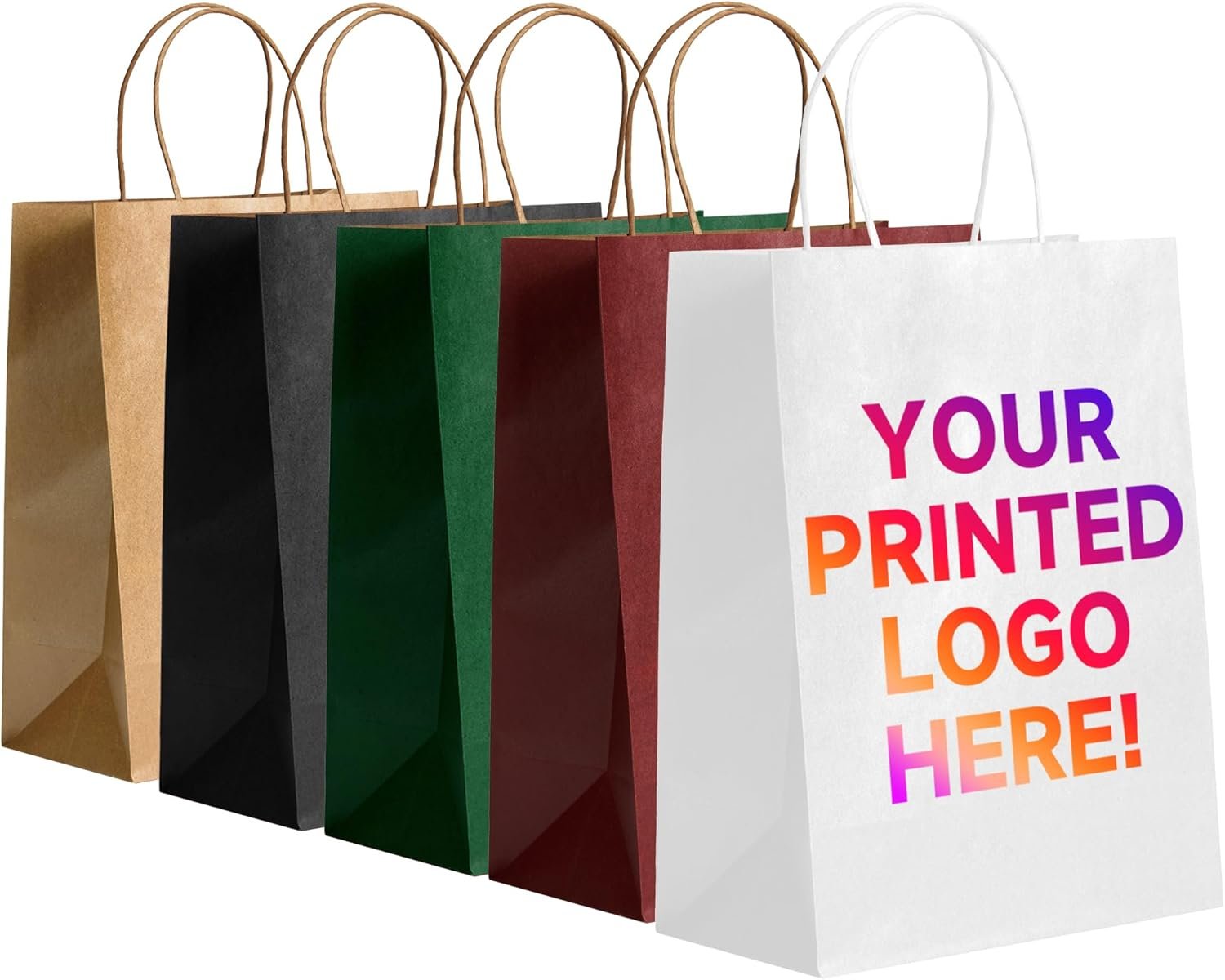 Marchio Bianco Sacchetti Carta Kraft 50 pz 8x4.5x10 pollici Taglia Media per Piccole Imprese con Logo Personalizzato Buste Regalo Shopping con Manici dalla Fabbrica
