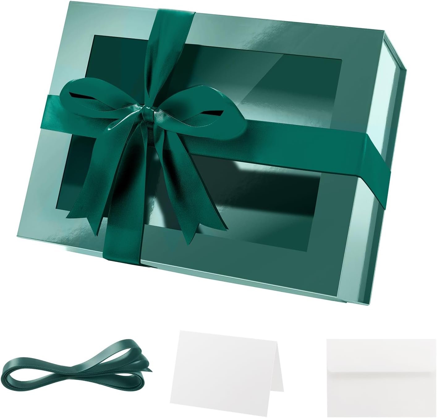 Marchio Bianco Scatola Regalo Verde con Finestra Trasparente 9x6.5x3.8 Pollici Coperchio Magnetico Logo Personalizzato Include Nastro Biglietto Proposta Testimone dal Fornitore