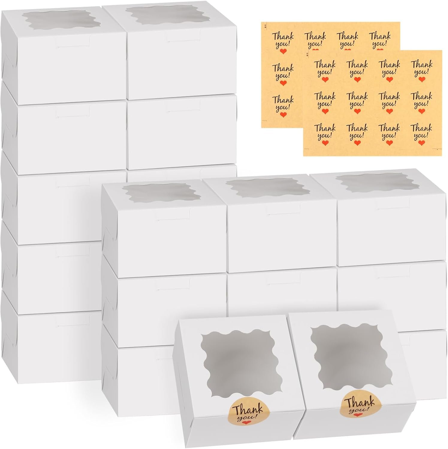 Marchio Bianco Scatole Biscotti Bianche 24 pz 4x4x2.5 Pollici 10x10x6,5 cm con Finestra Logo Personalizzato per Tortine Dolcetti Dessert Pasticceria Donuts Macarons Fragole Cioccolato Caramelle con Adesivi Fornitore