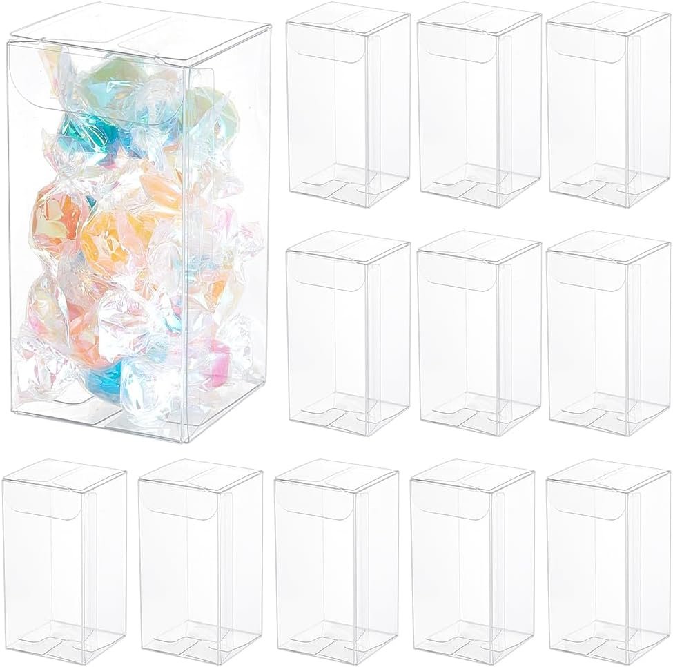 Marchio Bianco Scatole Bomboniere Trasparenti Rettangolari PVC con Pellicola 40 Pz 1.5x1.5x3 Inch per Matrimoni Feste Confetti Cupcakes con Logo Personalizzato dal Produttore