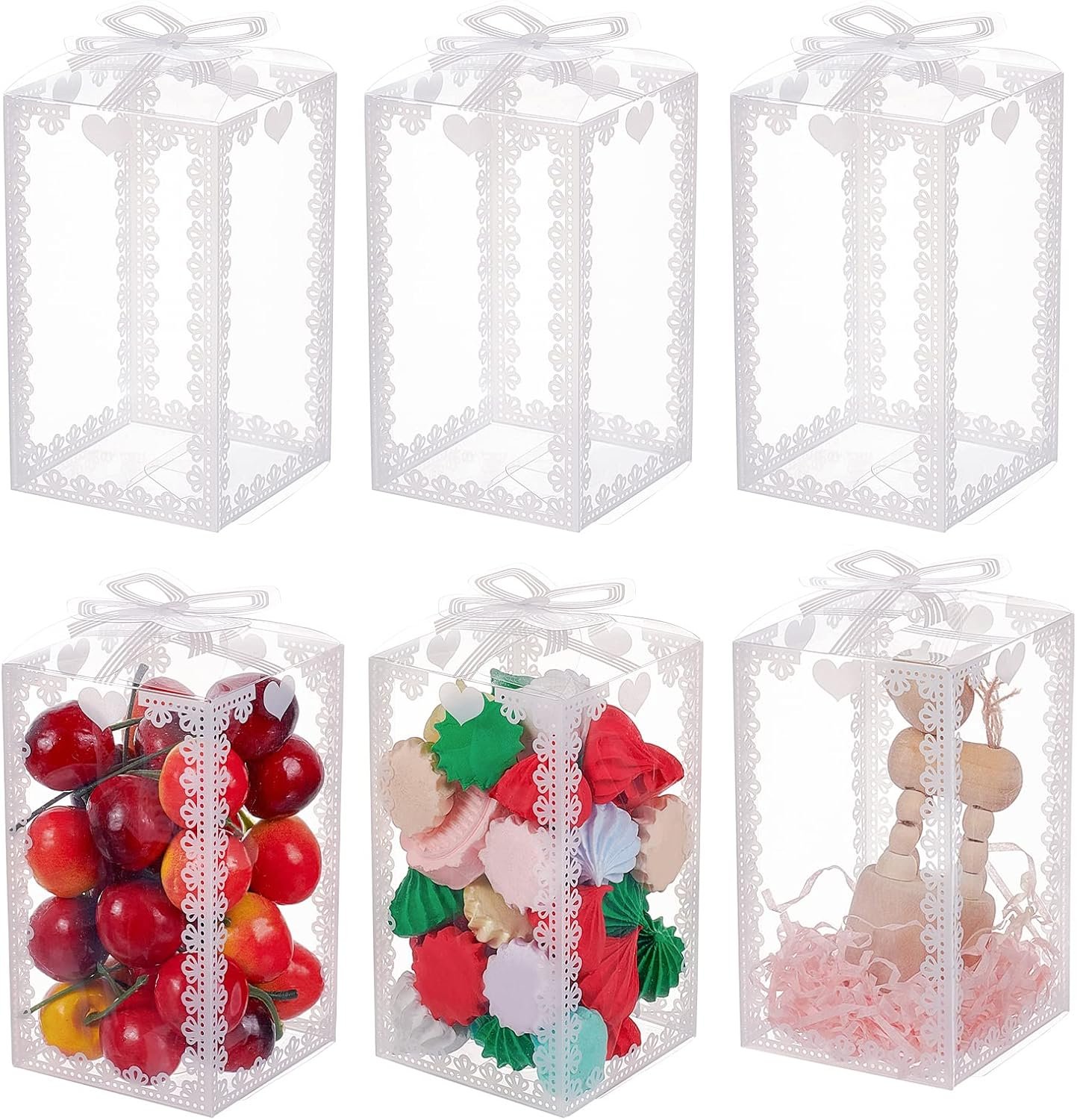 Marchio Bianco Scatole Regalo PVC Trasparente con Fiocco 24 pz 4.5x2.5x2.5 per Bomboniere Nozze Festa della Mamma Logo Personalizzato dal Produttore