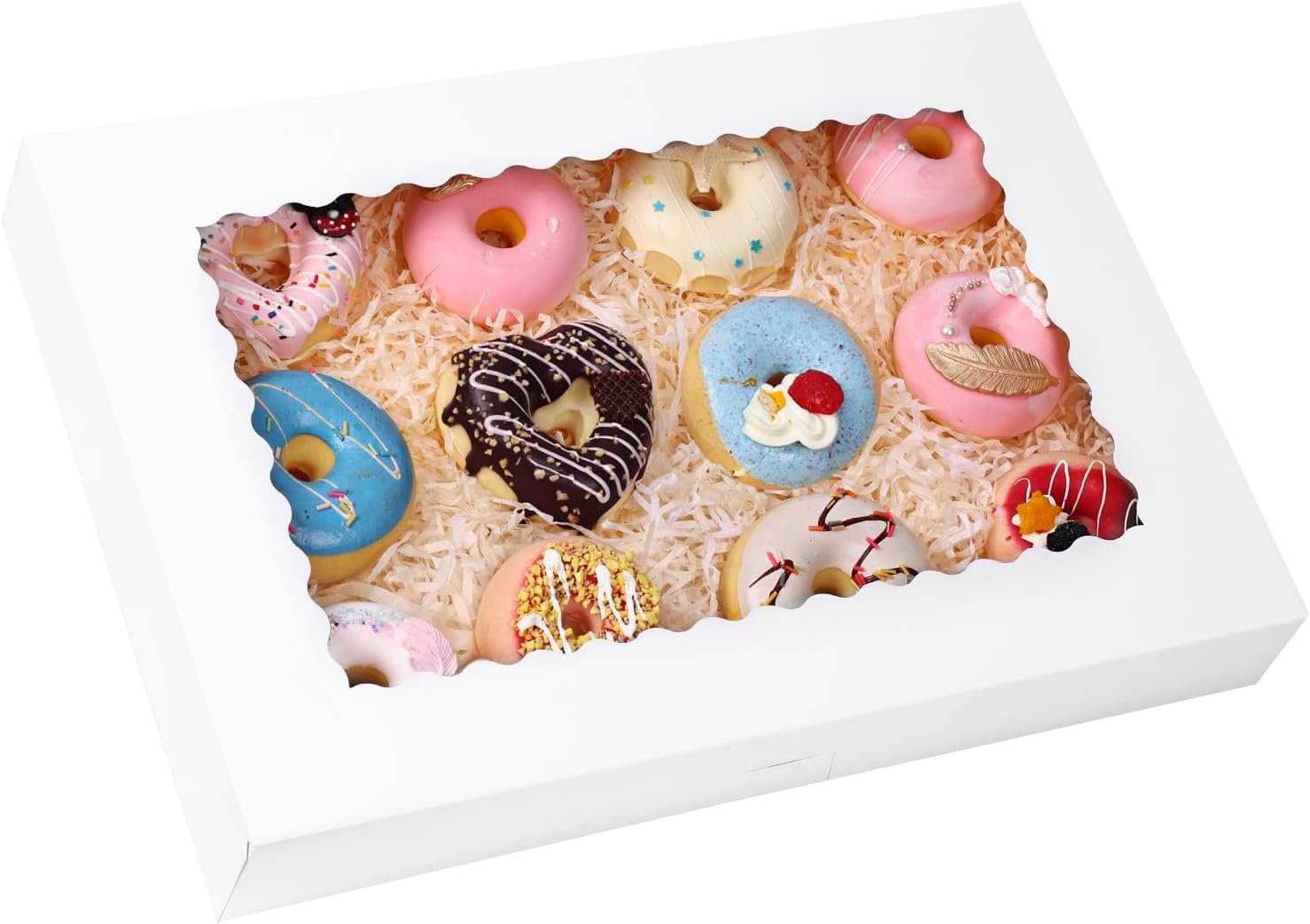 Marchio Bianco Scatole per Biscotti 30 pz 16x11x2.5 Pollici Auto-Popup con Finestra e Logo Personalizzato per Paste Torte Muffin Fragole al Cioccolato dal Fornitore
