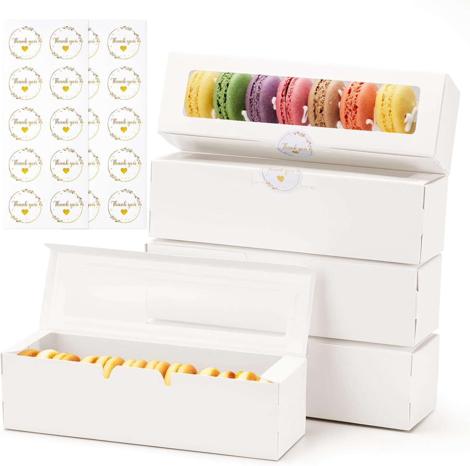 Marchio Bianco Scatole per Macaron con Finestra 18,5x5x5 cm Confezione 20 Pz per 6-8 Pezzi Biscotti Caramelle Tartufi da Produttore con Logo Personalizzato
