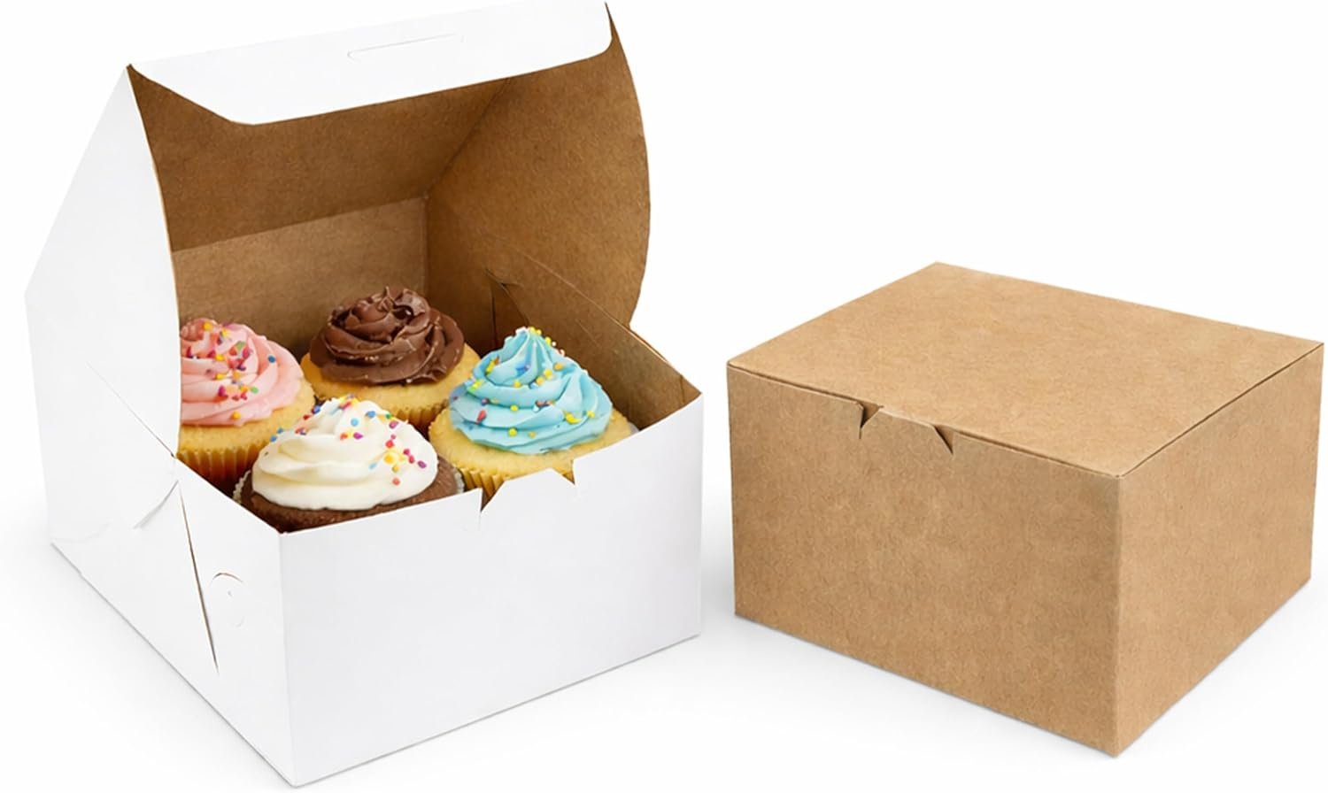 Marchio Bianco Scatole per Torte Reversibili 8” Classiche con Clip Laterali Speciali e Chiusura Frontale a Tuck Lock Senza Nastro o Spago Logo Personalizzato Dimensioni 8 x 8 x 5 Confezione da 50 dal Produttore