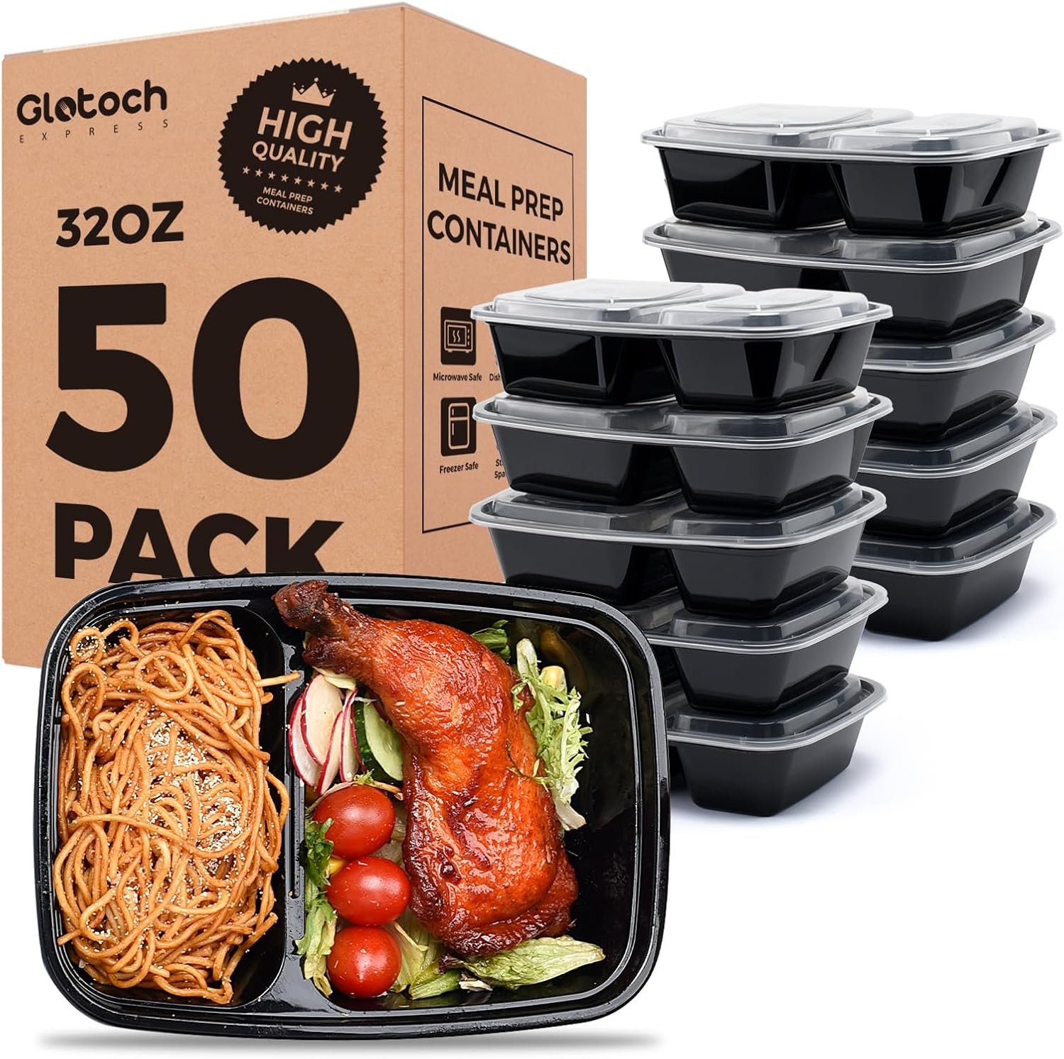 Marchio Bianco confezione da 50 (100 pezzi) contenitori per preparazione pasti 32 oz robusti a tenuta stagna con 2 scomparti e coperchi in plastica per conservazione alimenti pranzo con Logo Personalizzato sicuri microonde freezer lavastoviglie Fornitore