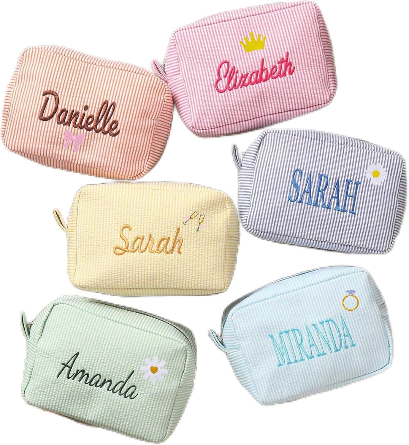 Produttore Borse Cosmetiche Personalizzate con Logo Personalizzato e Nome Carine in Seersucker per Donne e Ragazze Borsa Viaggio Damigella Organizer Astuccio Motivo Carino Abbinabile Borse da Viaggio Marchio Bianco