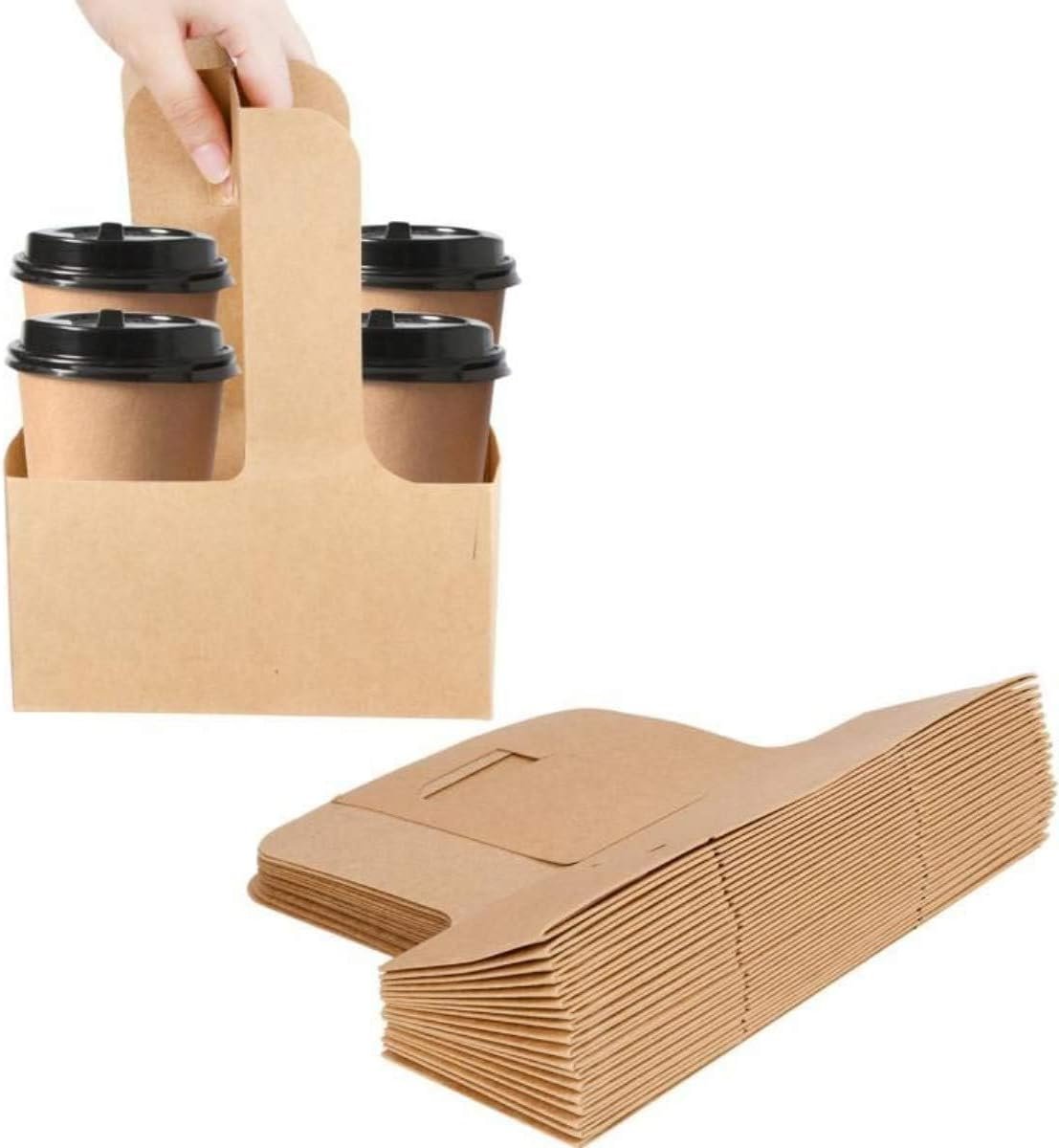 Produttore Portabevande Cartone Kraft con Manici Logo Personalizzato per 2 o 4 Bicchieri Assemblabili Monouso 100 Pz Marchio Bianco