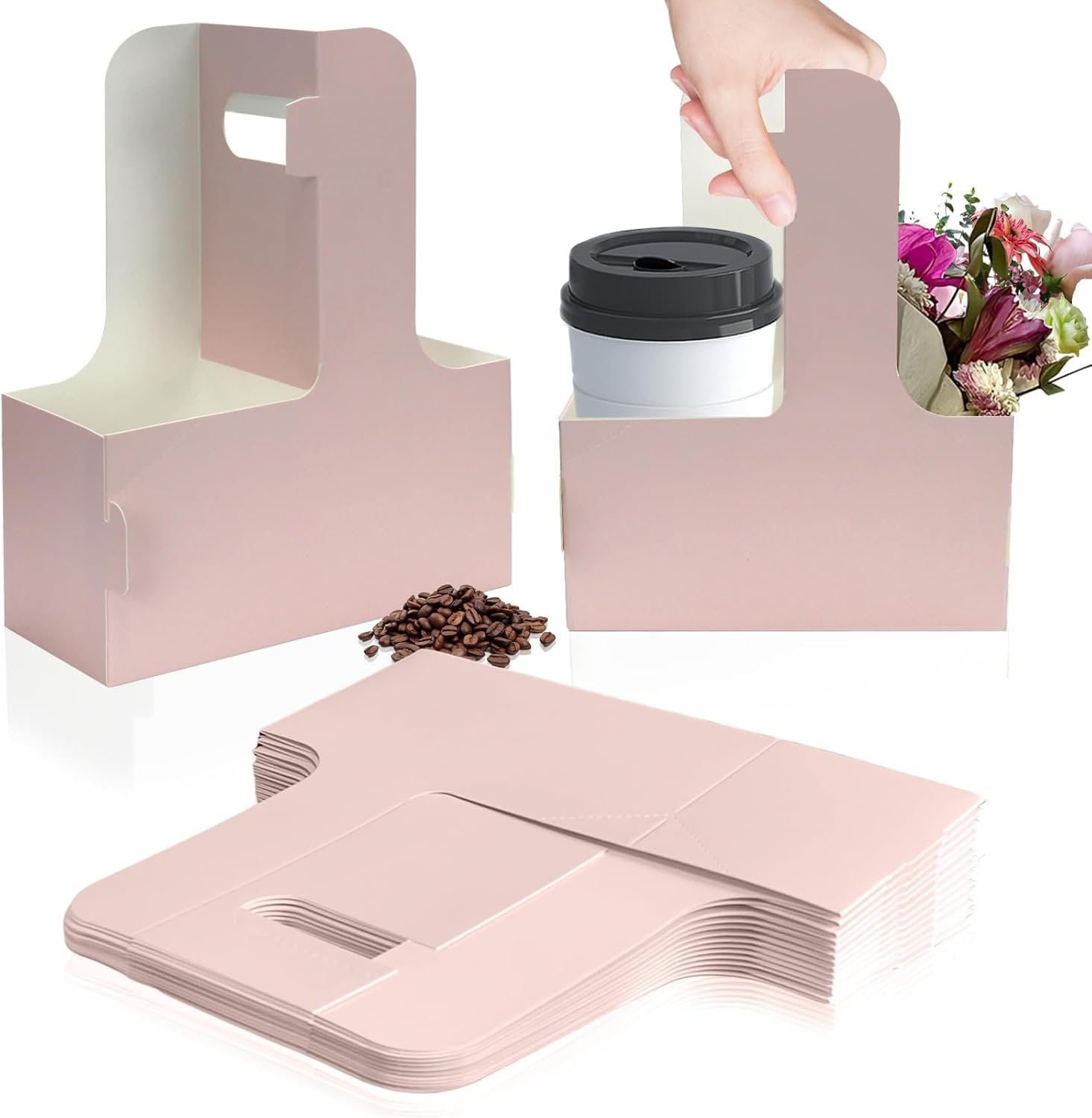 Produttore Portabevande Monouso per 2 Tazze con Manico Rosa Cartone 15 Pezzi per Bevande Calde Fredde Caffè Consegne con Logo Personalizzato Marchio Bianco