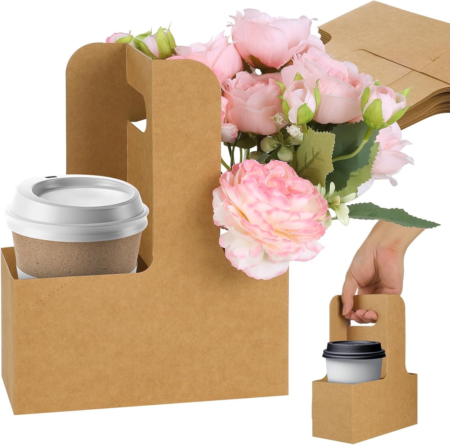 Produttore Portabicchieri 2 Tazze Carta Kraft Marrone con Manico 60 pz con Logo Personalizzato monouso per Bevande Calde Fredde Asporto Caffè Marchio Bianco