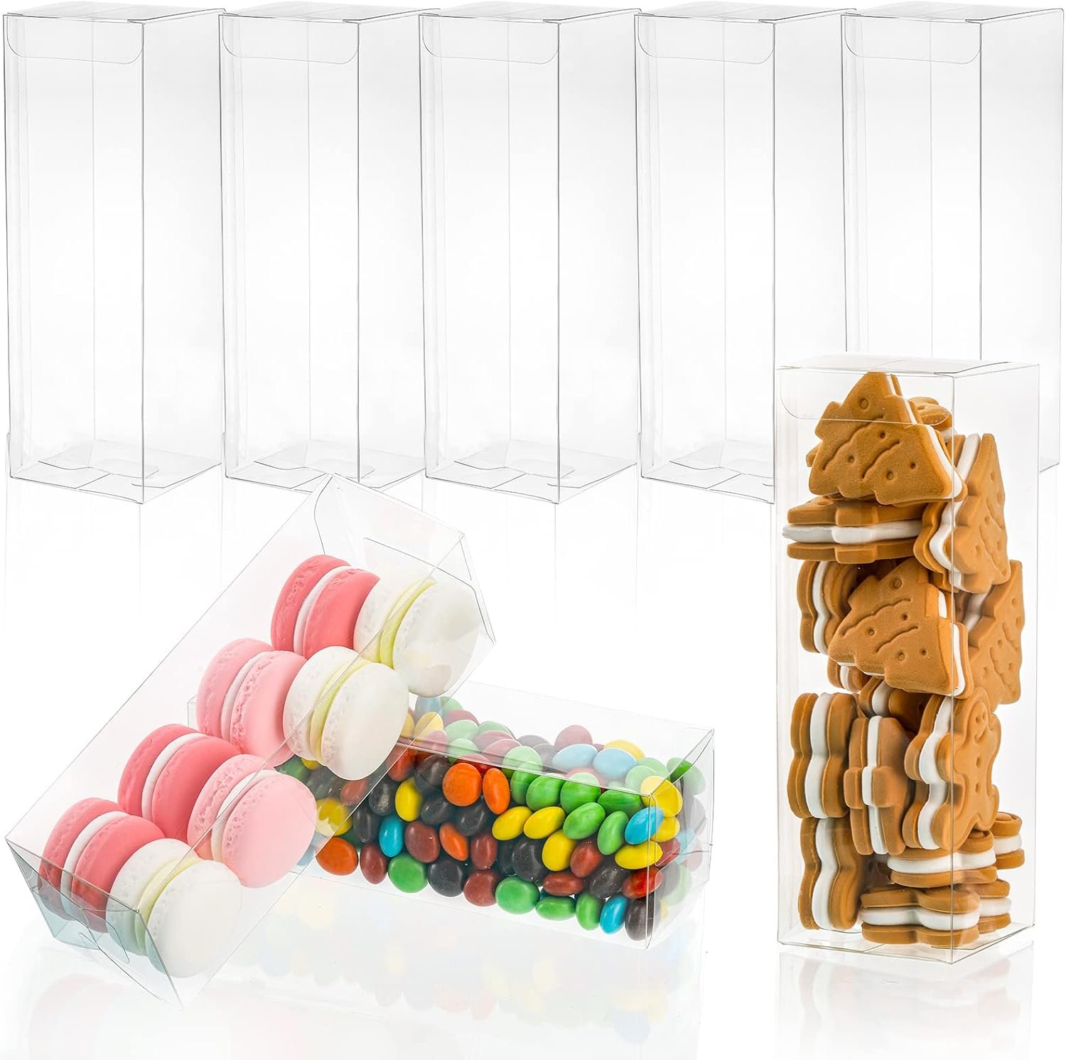 Produttore Scatole Trasparenti Cubo 80 Pezzi 2 x 2 x 6 Pollici con Logo Personalizzato per Bomboniere Caramelle Macaron Cioccolato Nozze Compleanni Bridal Shower Marchio Bianco