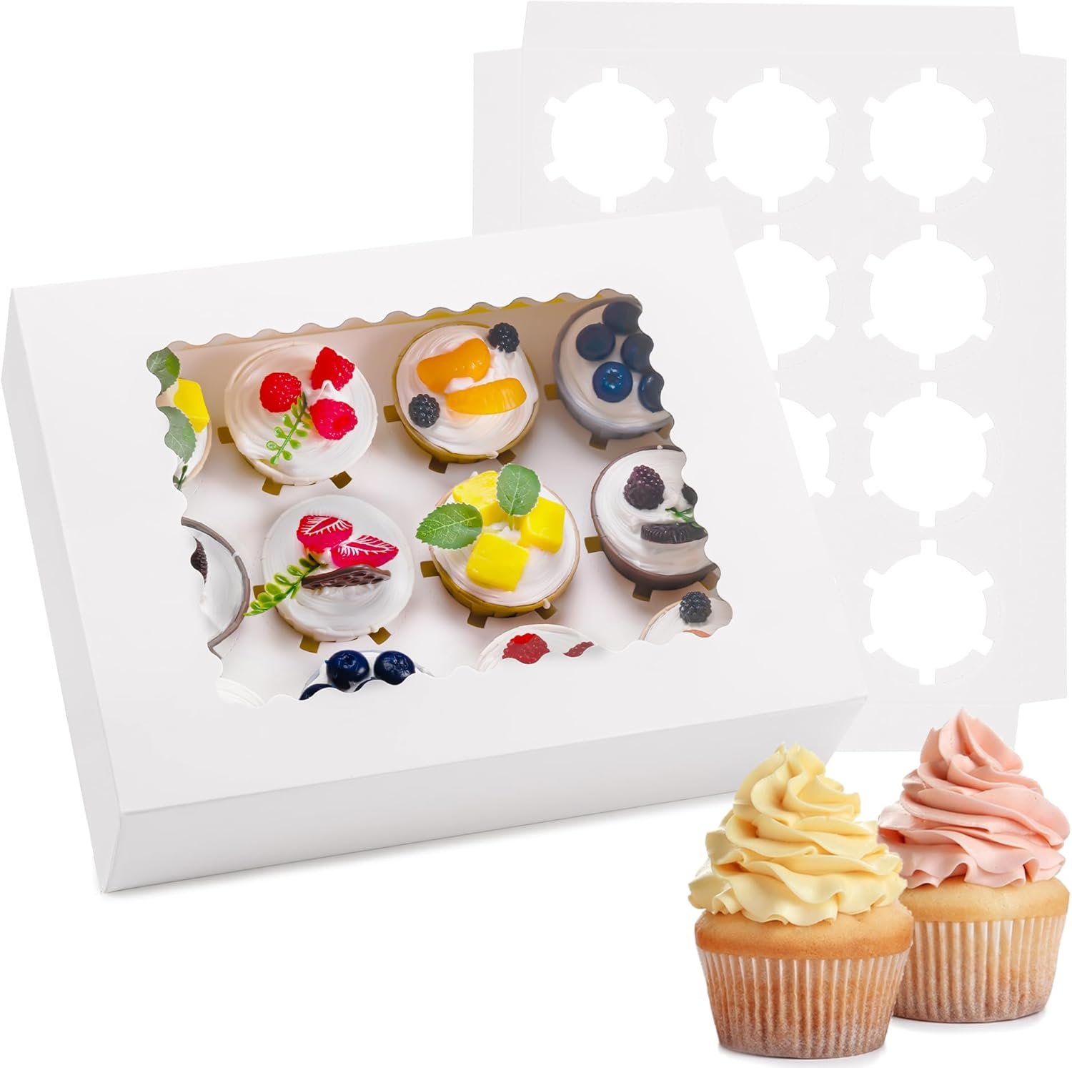 Produttore Scatole per Cupcake 6PCS con Logo Personalizzato - Contenitori con Finestra per 12 Cupcake Grado Alimentare Facili da Trasportare e Presentare per Marchio Bianco