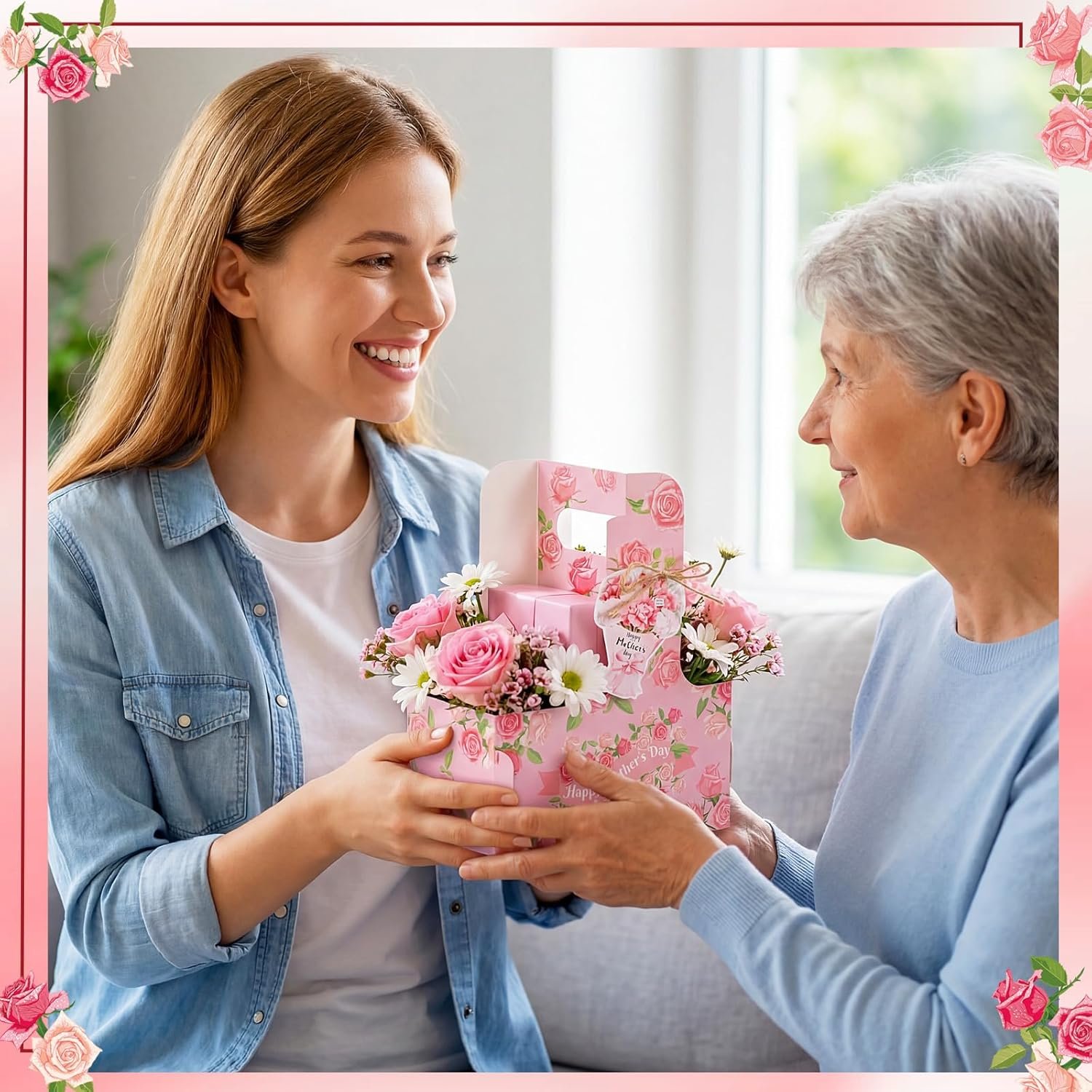Logo Personalizzato Porta-bevande per 2 Tazze Festa della Mamma con Maniglia Floreale Confezione da 20 Cartone Monouso Biglietto Corda Asporto Bevande Fiori Cibo Marchio Bianco Produttore