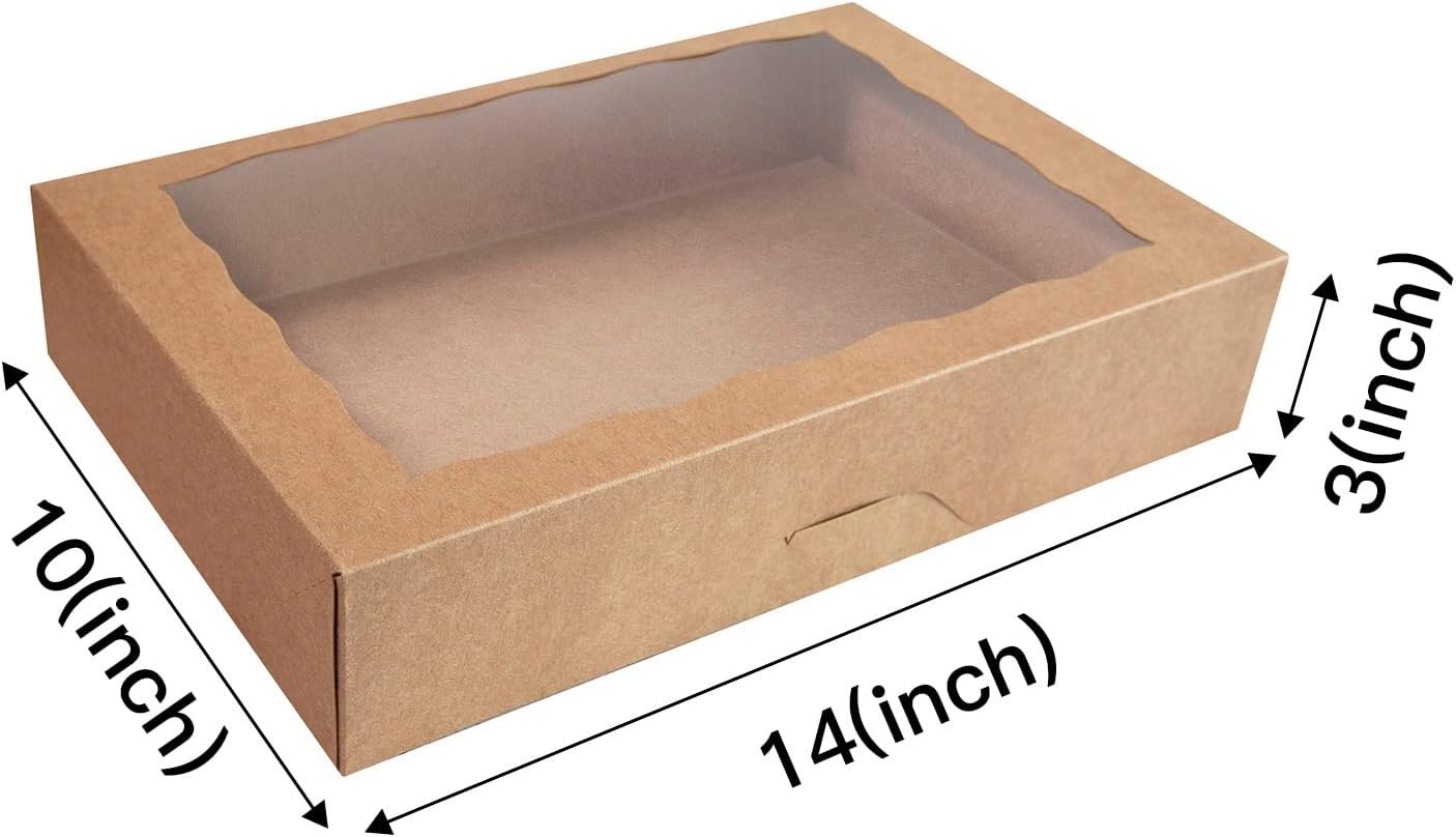 Logo Personalizzato Scatole Pasticceria Marrone 14x10x3inch con Finestra PVC per Donuts Grandi Muffins Cookies Marchio Bianco Auto-Pop Up Cartone Naturale Take Away dal Fornitore Confezione da 15