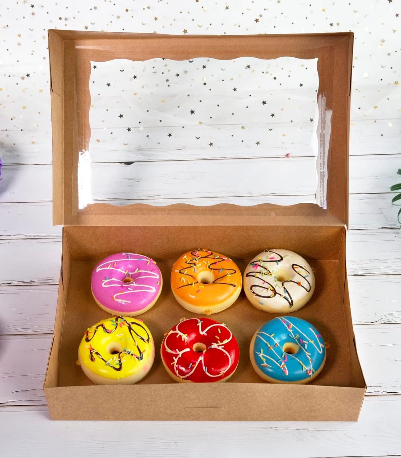 Logo Personalizzato Scatole Pasticceria Marrone 14x10x3inch con Finestra PVC per Donuts Grandi Muffins Cookies Marchio Bianco Auto-Pop Up Cartone Naturale Take Away dal Fornitore Confezione da 15