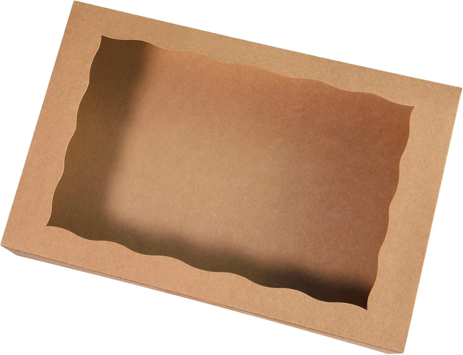 Logo Personalizzato Scatole Pasticceria Marrone 14x10x3inch con Finestra PVC per Donuts Grandi Muffins Cookies Marchio Bianco Auto-Pop Up Cartone Naturale Take Away dal Fornitore Confezione da 15