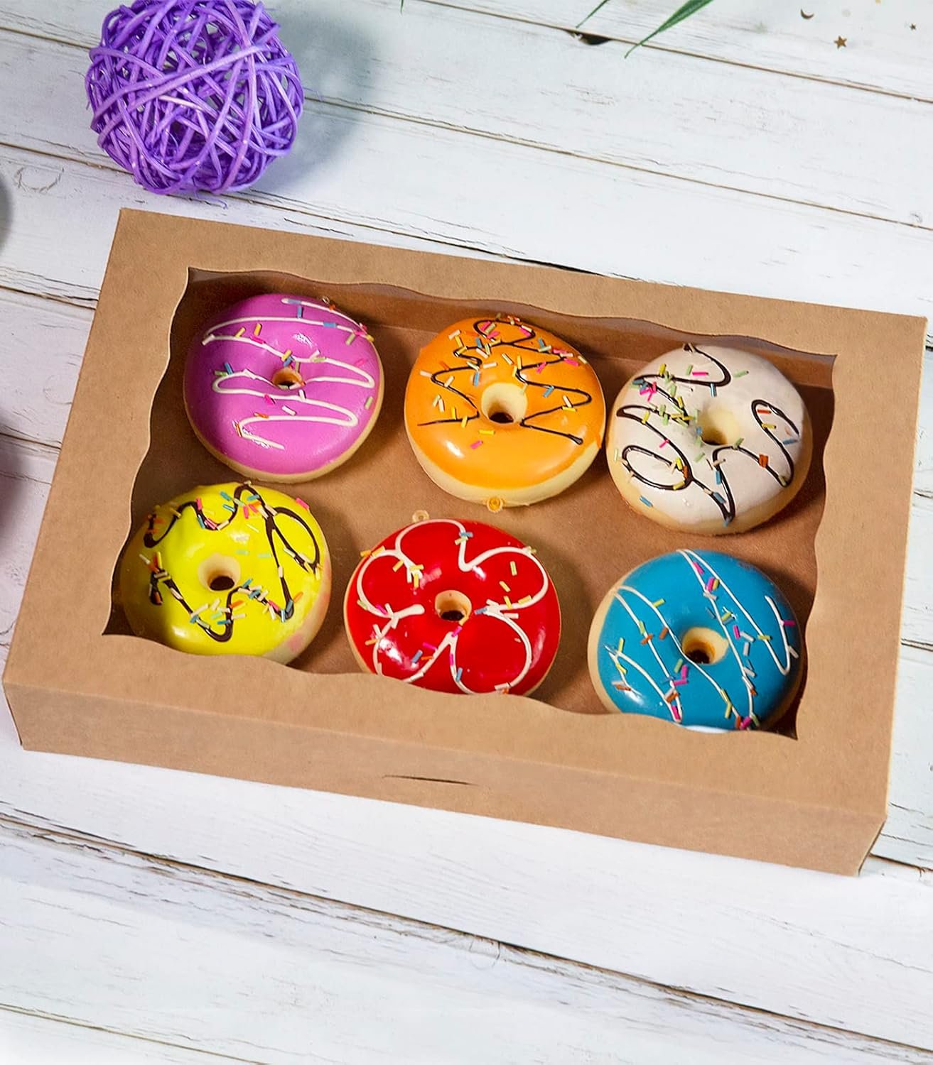Logo Personalizzato Scatole Pasticceria Marrone 14x10x3inch con Finestra PVC per Donuts Grandi Muffins Cookies Marchio Bianco Auto-Pop Up Cartone Naturale Take Away dal Fornitore Confezione da 15