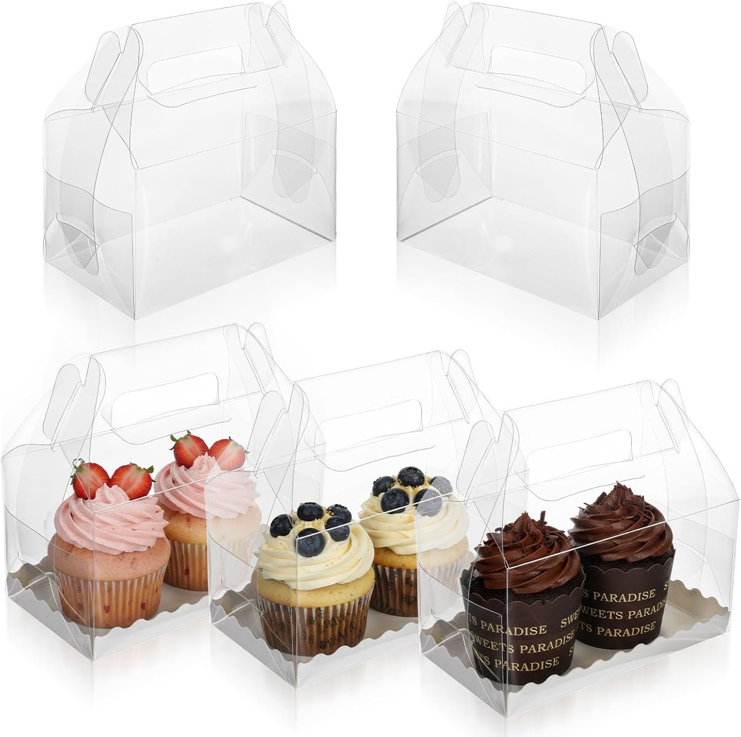 Produttore Scatole Regalo Trasparenti a Bustina con Logo Personalizzato 40 pz 6.4 Pollici Plastica con Manico per Pasticceria Dolci Feste Compleanno Matrimonio Baby Shower Marchio Bianco