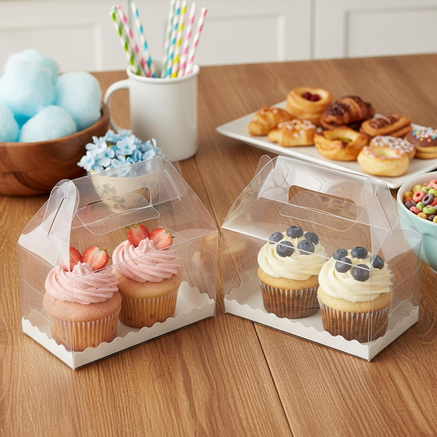 Produttore Scatole Regalo Trasparenti a Bustina con Logo Personalizzato 40 pz 6.4 Pollici Plastica con Manico per Pasticceria Dolci Feste Compleanno Matrimonio Baby Shower Marchio Bianco