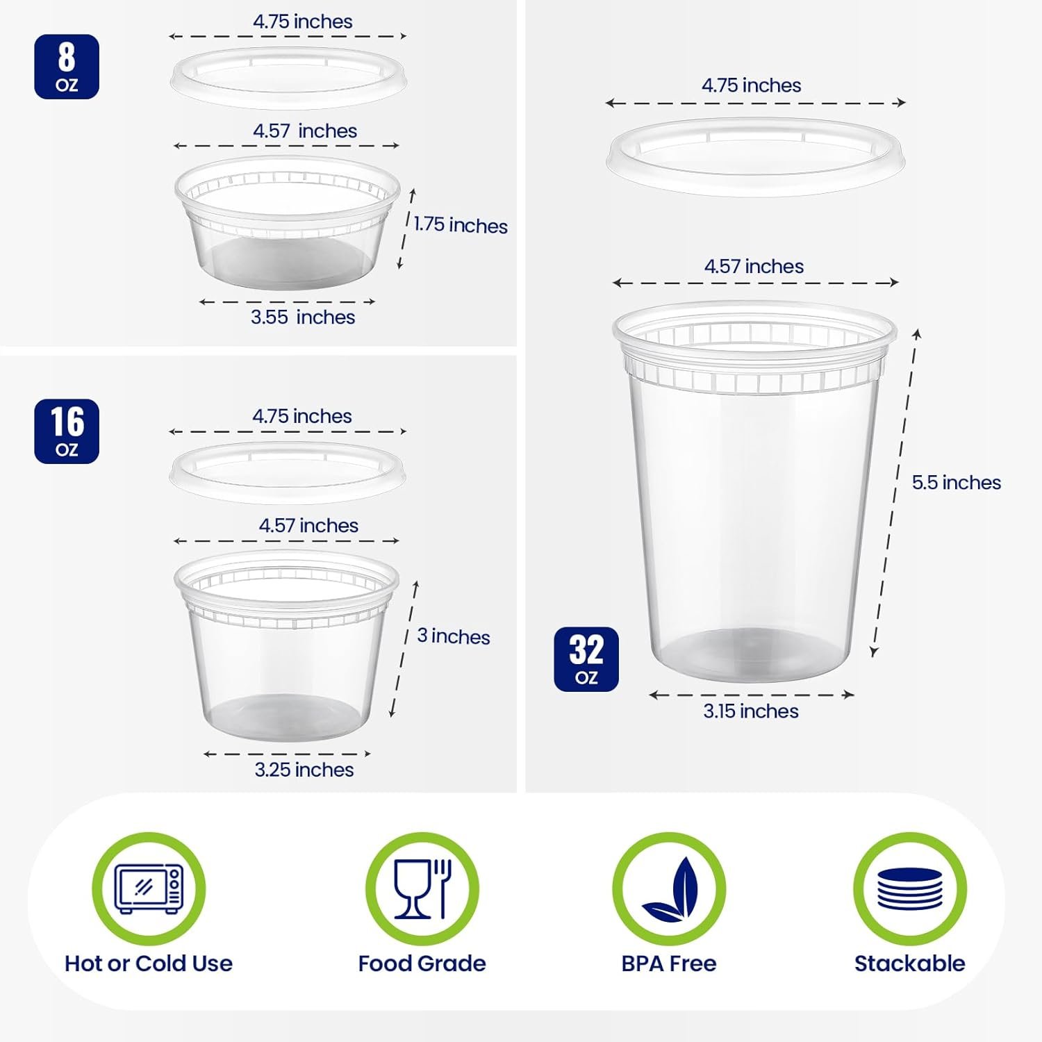 Marchio Bianco Contenitori Deli in Plastica con Logo Personalizzato 90 Set con Coperchi Formati Assortiti (8 oz 16oz 32oz) Confezione Mista Ermetici per Conservazione Alimenti da Asporto per Zuppe Adatti Congelatore Lavastoviglie Microonde dal Produttore