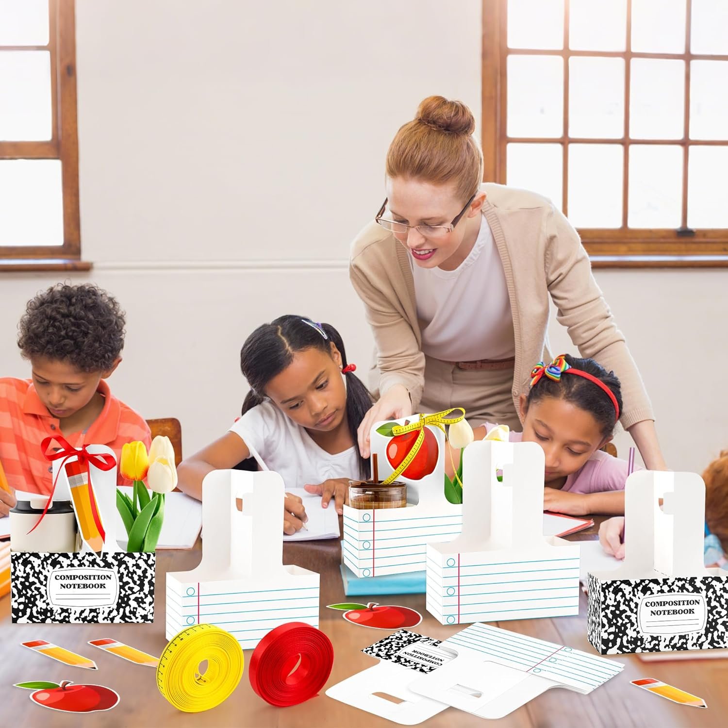 Logo Personalizzato 24 Set Regali Ringraziamento Insegnanti Portabevande 2 Tazze Biglietti Auguri Nastro Quaderno Scolastico Marchio Bianco Bulk Ritorno Scuola Festa Caffè Bevande Calde Fredde Fornitore