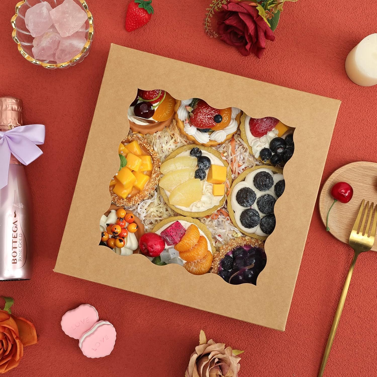 Marchio Bianco Scatole per Crostate 38 pz 10x10x2.5 Pollici Auto-Popup con Finestra per Biscotti Dolci Torte Crostate Fragole Ricoperte di Cioccolato Macarons Donuts Muffins con Logo Personalizzato dal Produttore