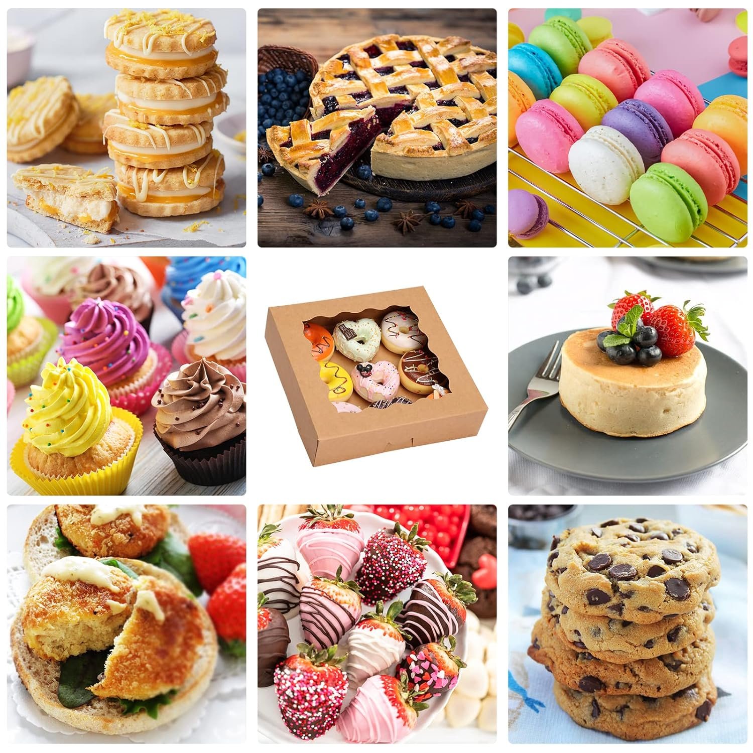 Marchio Bianco Scatole per Crostate 38 pz 10x10x2.5 Pollici Auto-Popup con Finestra per Biscotti Dolci Torte Crostate Fragole Ricoperte di Cioccolato Macarons Donuts Muffins con Logo Personalizzato dal Produttore