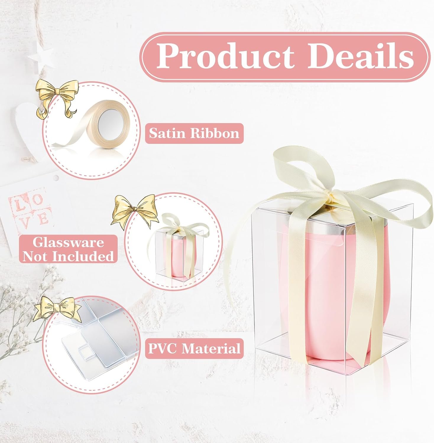 Marchio Bianco Scatole Regalo Bicchieri Vino Senza Gambo Confezione da 20 Finestra Trasparente Logo Personalizzato per 15oz Addio al Nubilato Matrimonio Fornitore