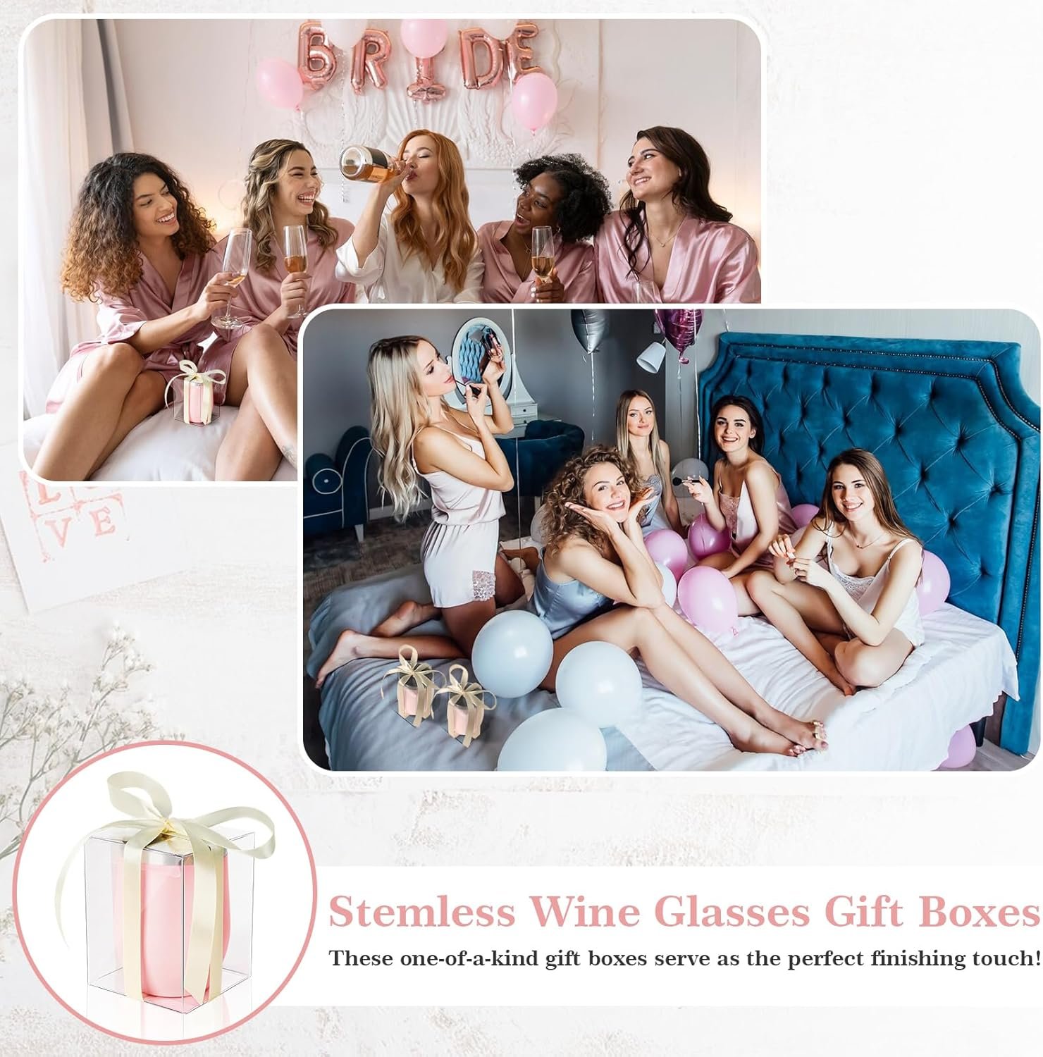 Marchio Bianco Scatole Regalo Bicchieri Vino Senza Gambo Confezione da 20 Finestra Trasparente Logo Personalizzato per 15oz Addio al Nubilato Matrimonio Fornitore