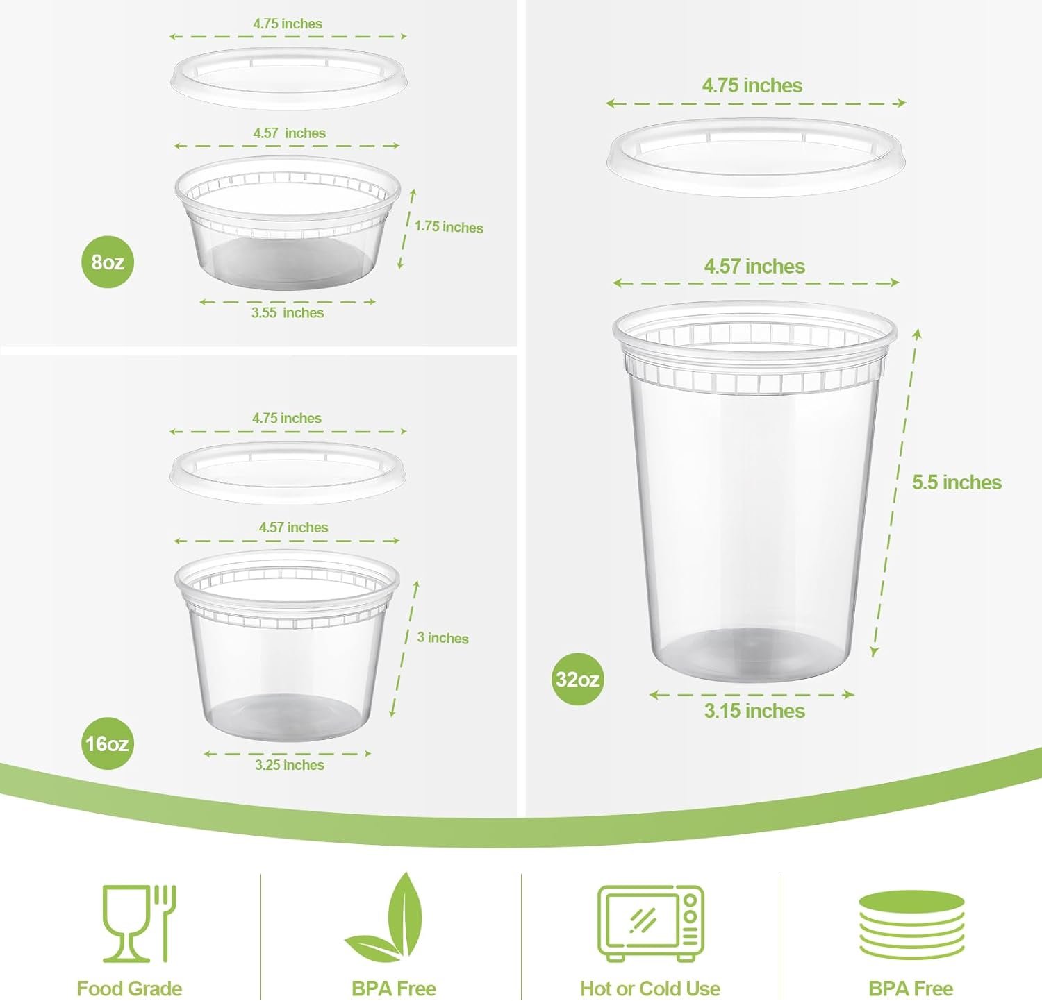 Logo Personalizzato Contenitori Alimenti Plastica con Coperchi 24 Set 8 oz 16 oz 32 oz Marchio Bianco Ermetici Adatti Congelatore Lavastoviglie Microonde per Zuppe Asporto Fornitore