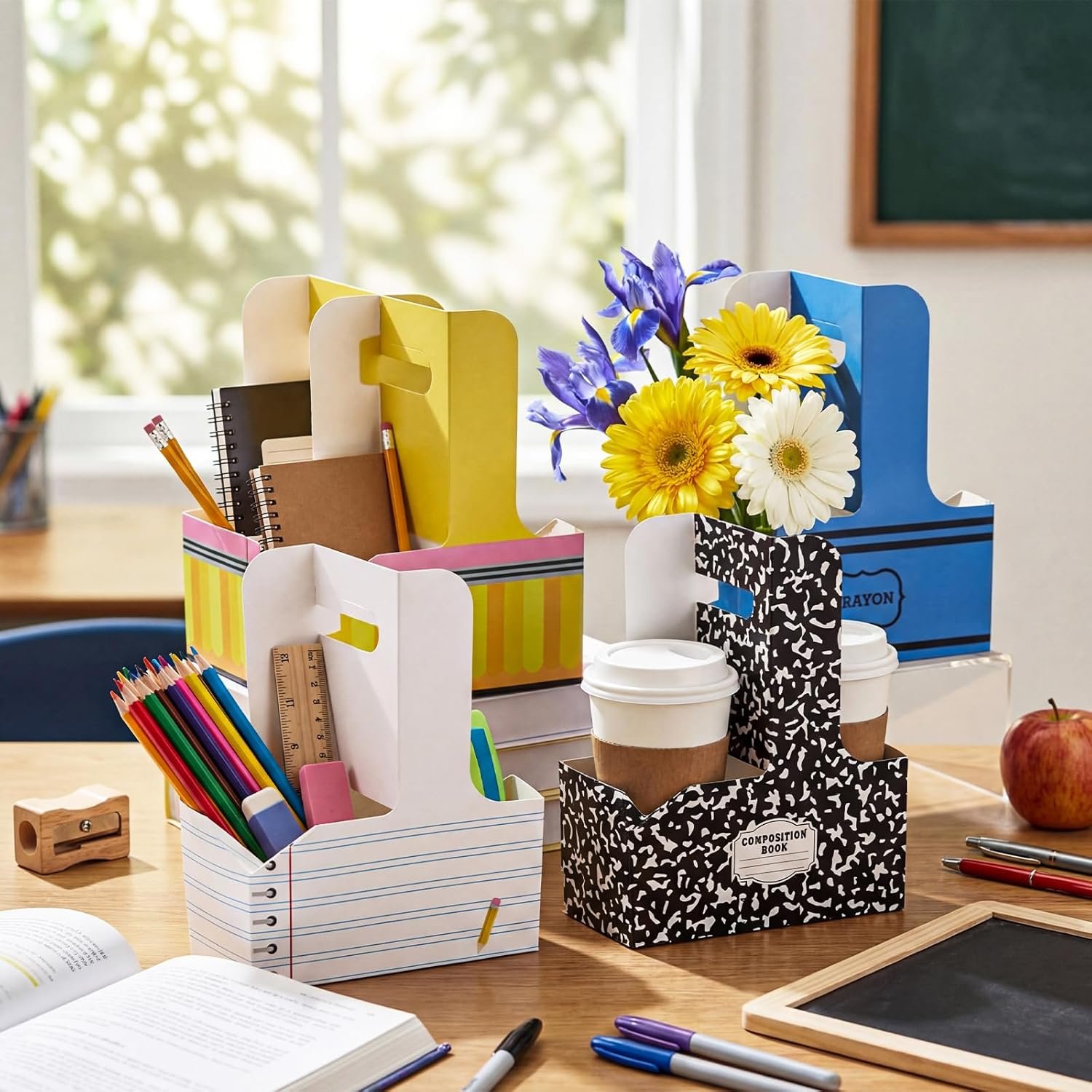 Logo Personalizzato Portabevande per 2 Tazze con Manici 40 Pezzi Usa e Getta Carta Kraft Fiore Pieghevoli per Bevande Calde Fredde Regali Insegnanti Uffici Ritorno Scuola Marchio Bianco Produttore
