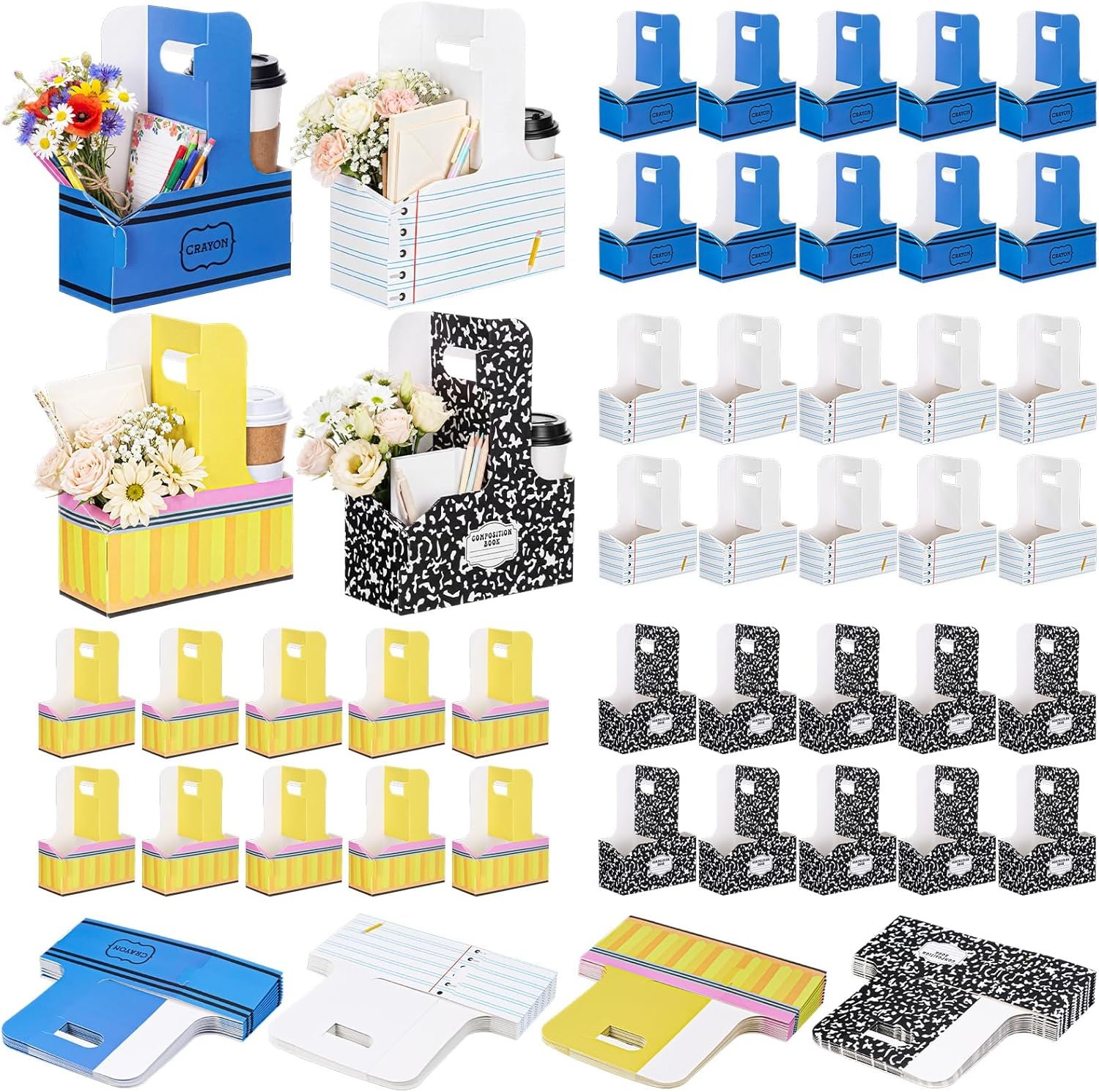 Logo Personalizzato Portabevande per 2 Tazze con Manici 40 Pezzi Usa e Getta Carta Kraft Fiore Pieghevoli per Bevande Calde Fredde Regali Insegnanti Uffici Ritorno Scuola Marchio Bianco Produttore