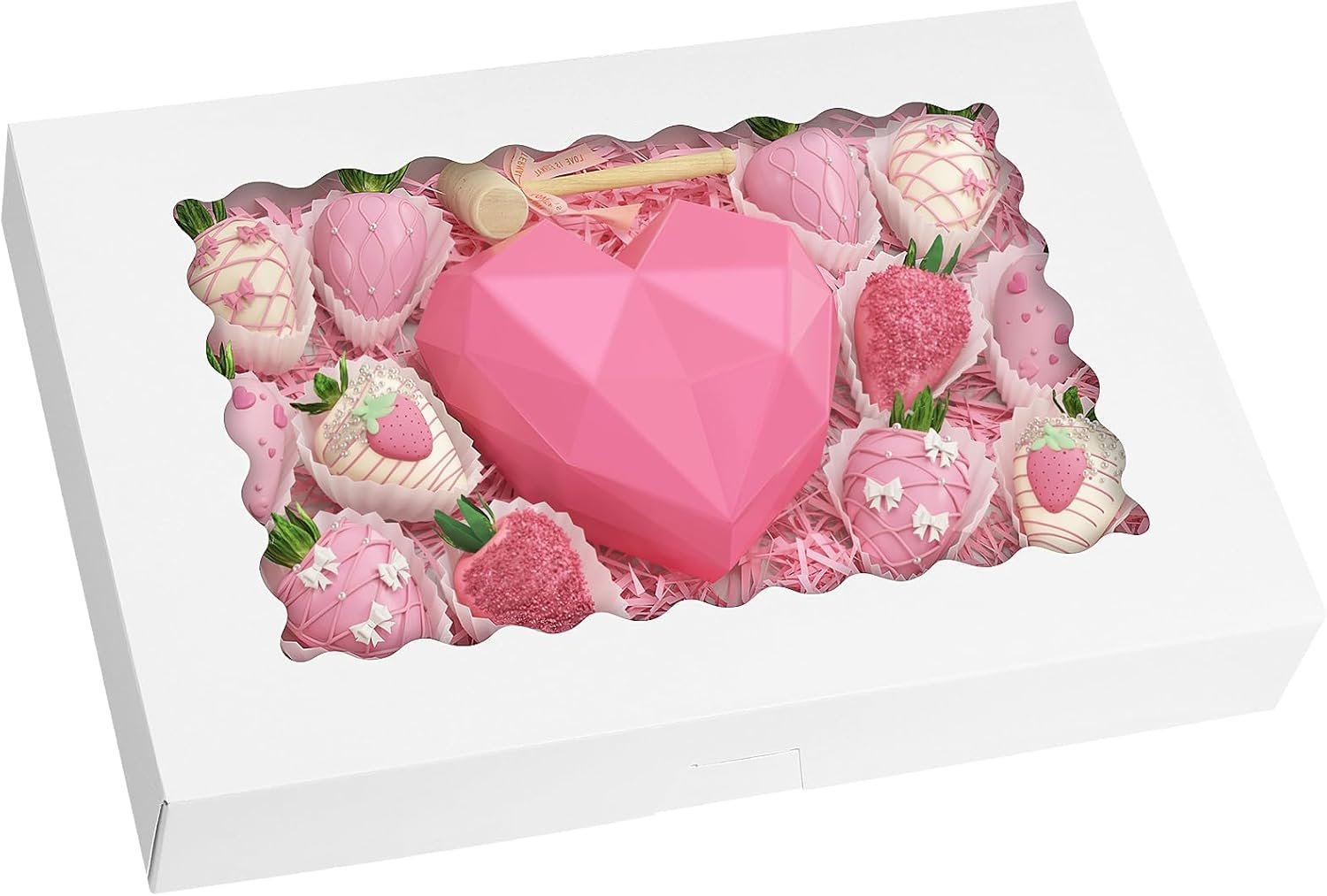 Logo Personalizzato 25 pz Scatole per Biscotti con Finestra 16x11x2.5in Marchio Bianco Grandi Auto-Popup per Dolcetti Dessert Fragole Ricoperte di Cioccolato Torte Muffin Donuts del Produttore