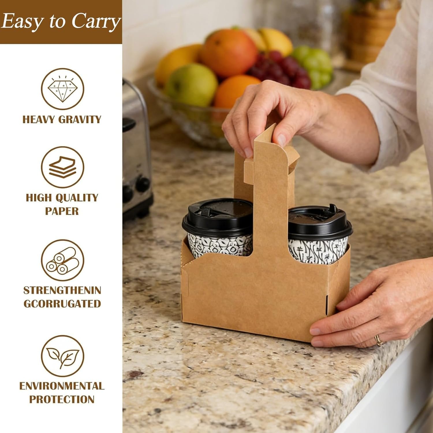 Produttore di Portabevande in Cartone Kraft per 2 o 4 Tazze con Maniglia Confezione da 50 Portatile per Consegne Caffè Bevande con Logo Personalizzato Marchio Bianco