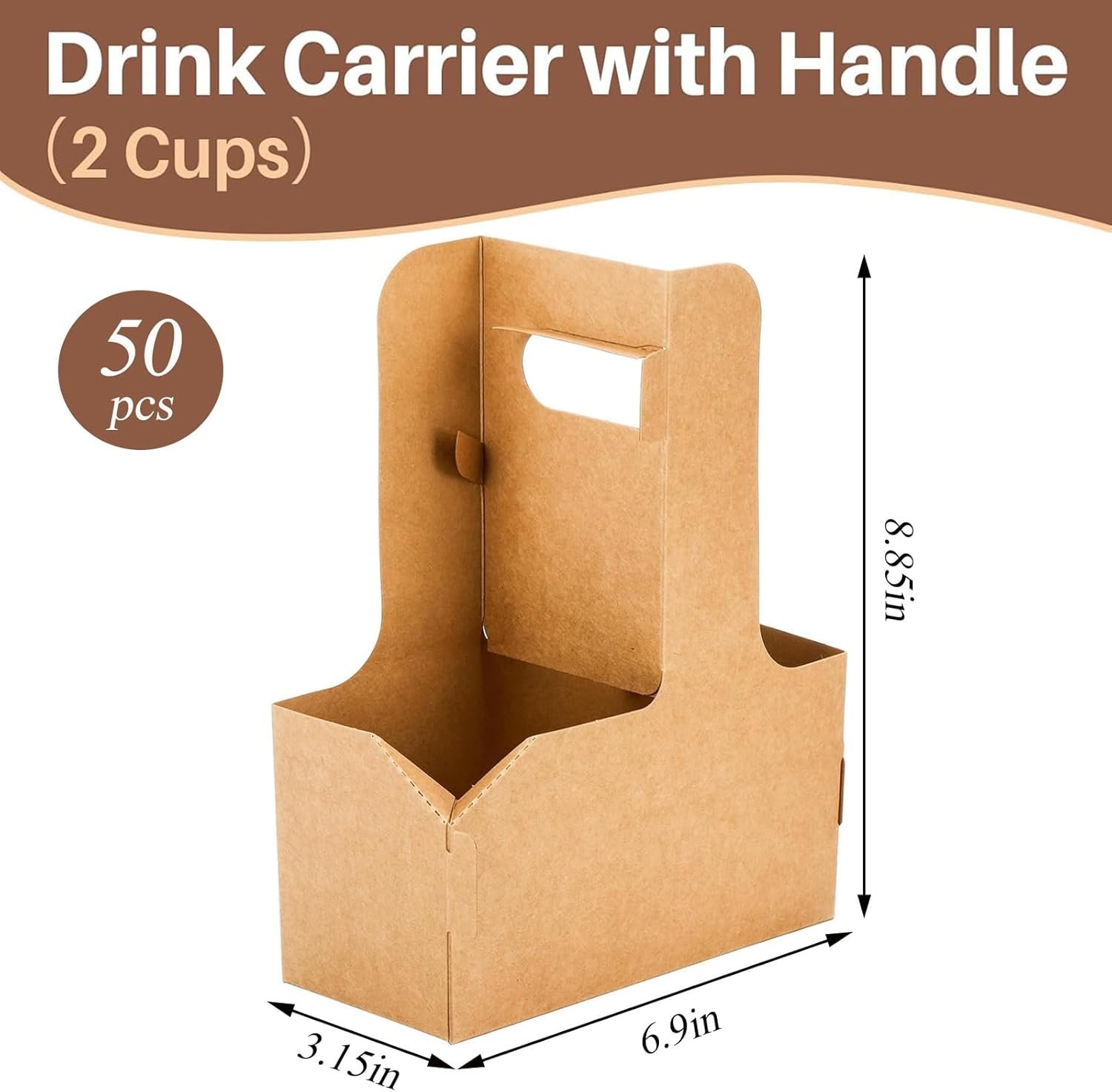 Produttore di Portabevande in Cartone Kraft per 2 o 4 Tazze con Maniglia Confezione da 50 Portatile per Consegne Caffè Bevande con Logo Personalizzato Marchio Bianco