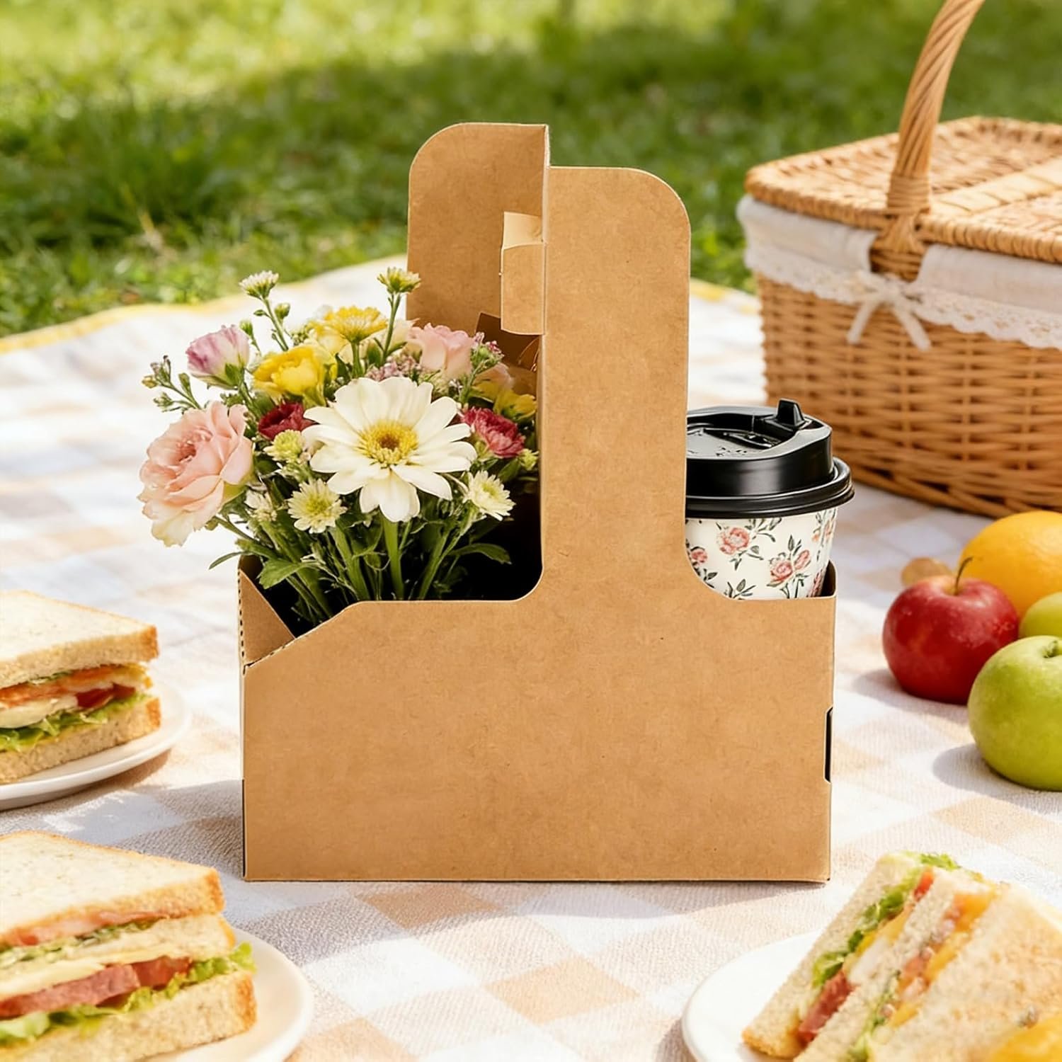 Produttore di Portabevande in Cartone Kraft per 2 o 4 Tazze con Maniglia Confezione da 50 Portatile per Consegne Caffè Bevande con Logo Personalizzato Marchio Bianco