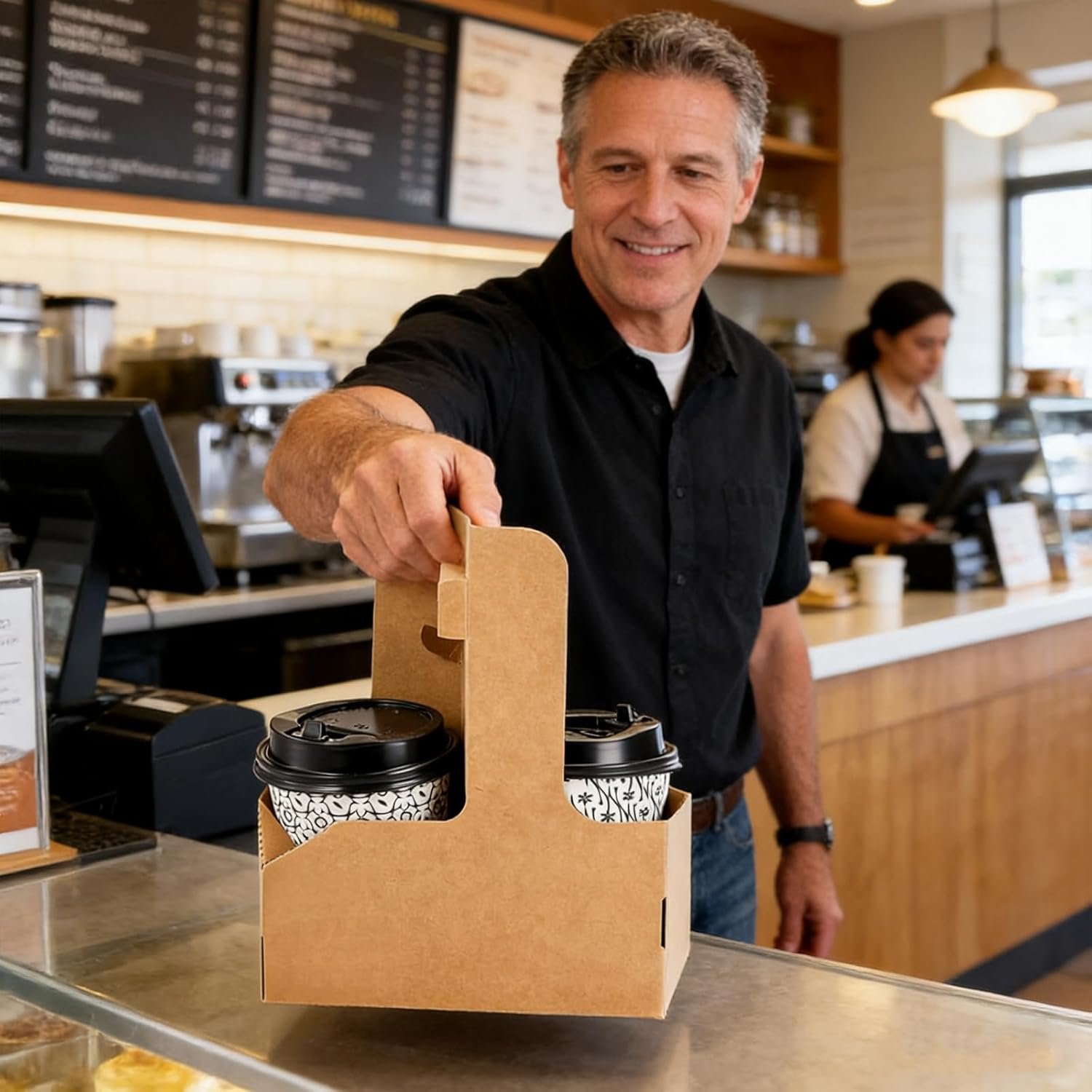 Produttore di Portabevande in Cartone Kraft per 2 o 4 Tazze con Maniglia Confezione da 50 Portatile per Consegne Caffè Bevande con Logo Personalizzato Marchio Bianco