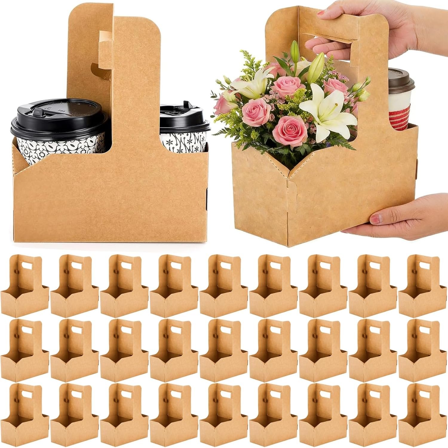 Produttore di Portabevande in Cartone Kraft per 2 o 4 Tazze con Maniglia Confezione da 50 Portatile per Consegne Caffè Bevande con Logo Personalizzato Marchio Bianco