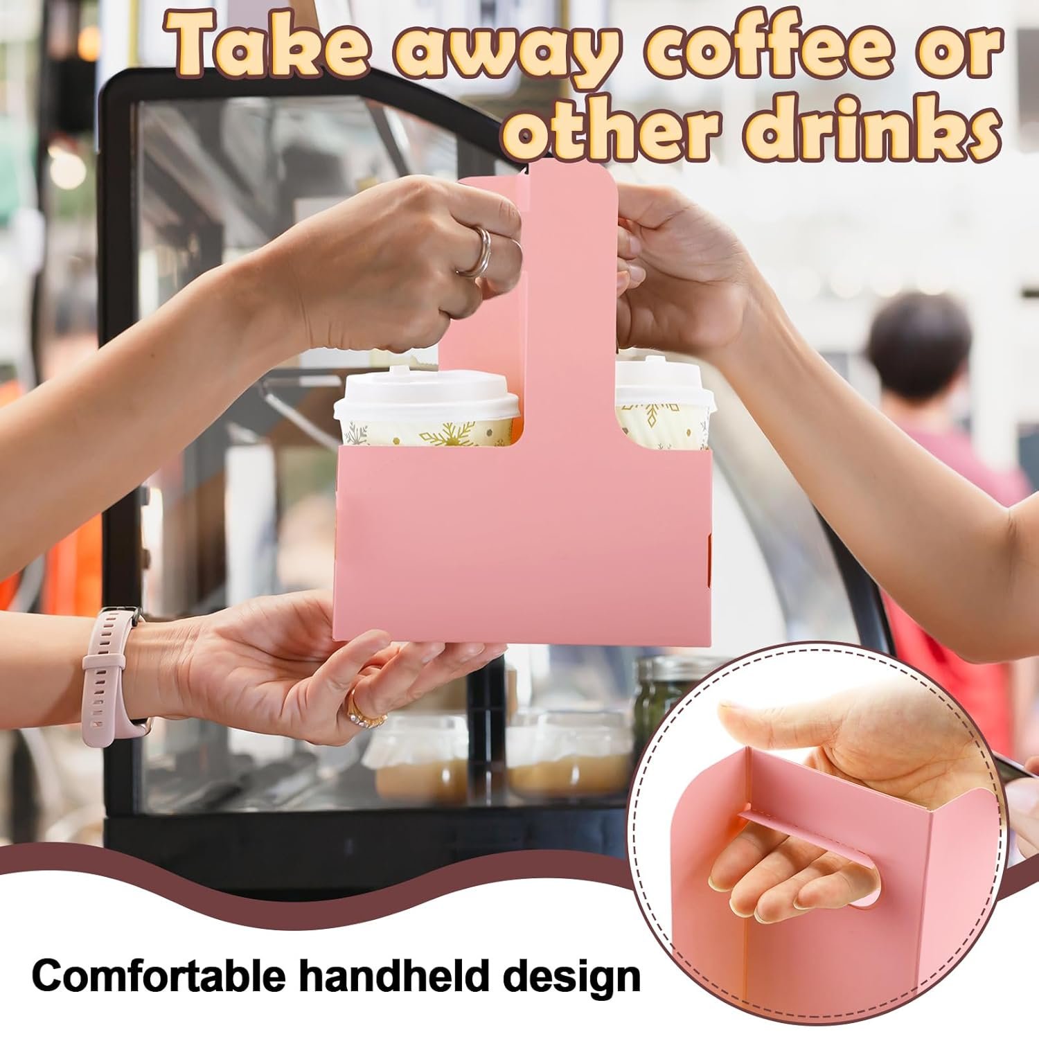 Produttore Portabevande 2 Bicchieri con Maniglia 60 Pezzi 17,5 x 8,1 x 22,6 cm con Logo Personalizzato Cartone per Bevande Calde Fredde Takeaway Caffè Ristoranti Matrimoni Consegne Marchio Bianco Rosa