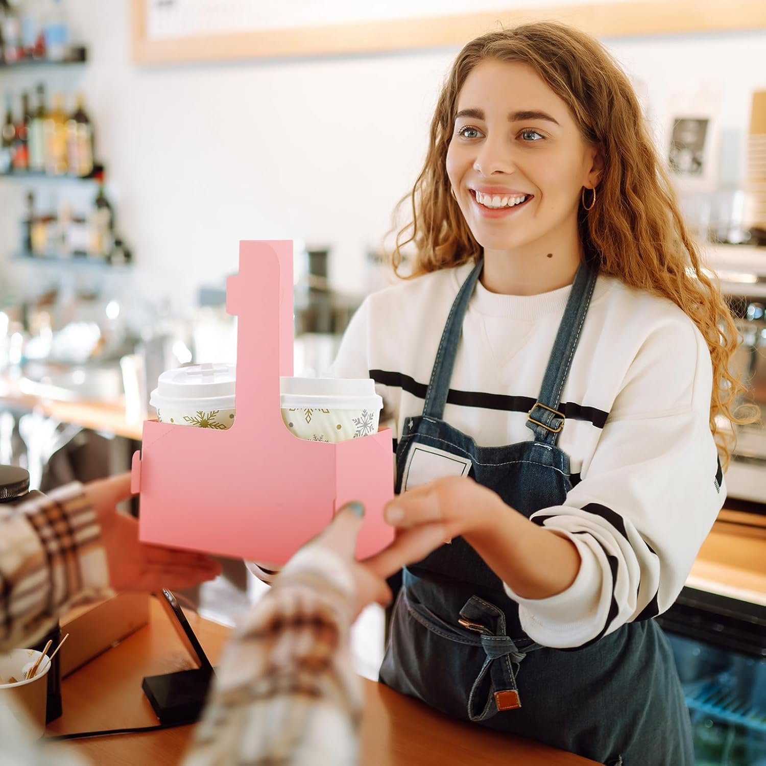 Produttore Portabevande 2 Bicchieri con Maniglia 60 Pezzi 17,5 x 8,1 x 22,6 cm con Logo Personalizzato Cartone per Bevande Calde Fredde Takeaway Caffè Ristoranti Matrimoni Consegne Marchio Bianco Rosa
