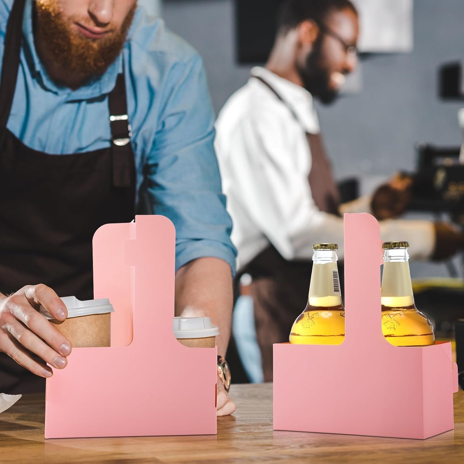 Produttore Portabevande 2 Bicchieri con Maniglia 60 Pezzi 17,5 x 8,1 x 22,6 cm con Logo Personalizzato Cartone per Bevande Calde Fredde Takeaway Caffè Ristoranti Matrimoni Consegne Marchio Bianco Rosa