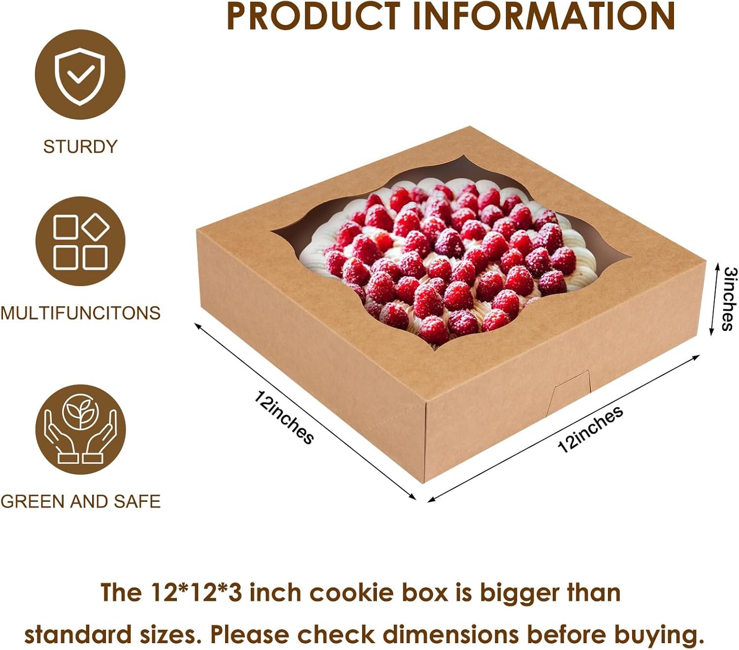 Produttore di Scatole per Torte 25 pz 12x12x3 Inch Auto-Popup Marrone con Finestra con Logo Personalizzato per Crostate Biscotti Torte Dolcetti Dessert Donuts Muffins Marchio Bianco Produttore di Scatole per Torte 25 pz 12x12x3 Inch Auto-Popup Marrone con Finestra con Logo Personalizzato per Crostate Biscotti Torte Dolcetti Dessert Donuts Muffins Marchio Bianco