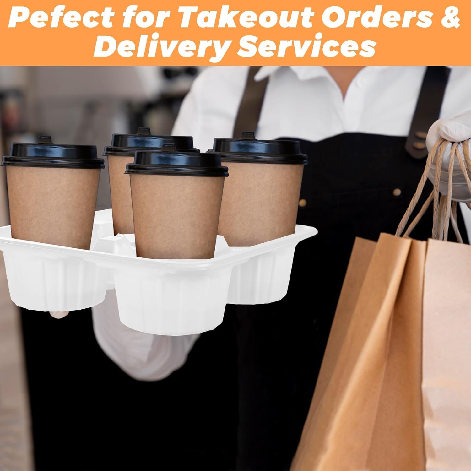 Marchio Bianco Portabicchieri Usa e Getta per 4 Tazze con Logo Personalizzato in Plastica per Bevande Calde e Fredde 8-32 oz Confezione da 250 per Ristoranti Asporto e Consegne del Produttore