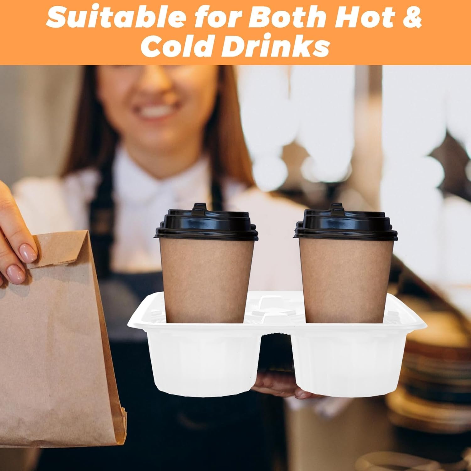 Marchio Bianco Portabicchieri Usa e Getta per 4 Tazze con Logo Personalizzato in Plastica per Bevande Calde e Fredde 8-32 oz Confezione da 250 per Ristoranti Asporto e Consegne del Produttore
