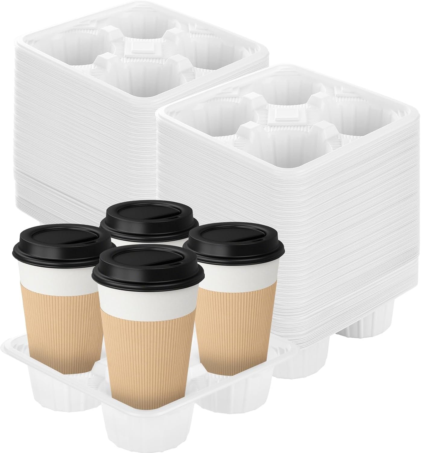 Marchio Bianco Portabicchieri Usa e Getta per 4 Tazze con Logo Personalizzato in Plastica per Bevande Calde e Fredde 8-32 oz Confezione da 250 per Ristoranti Asporto e Consegne del Produttore