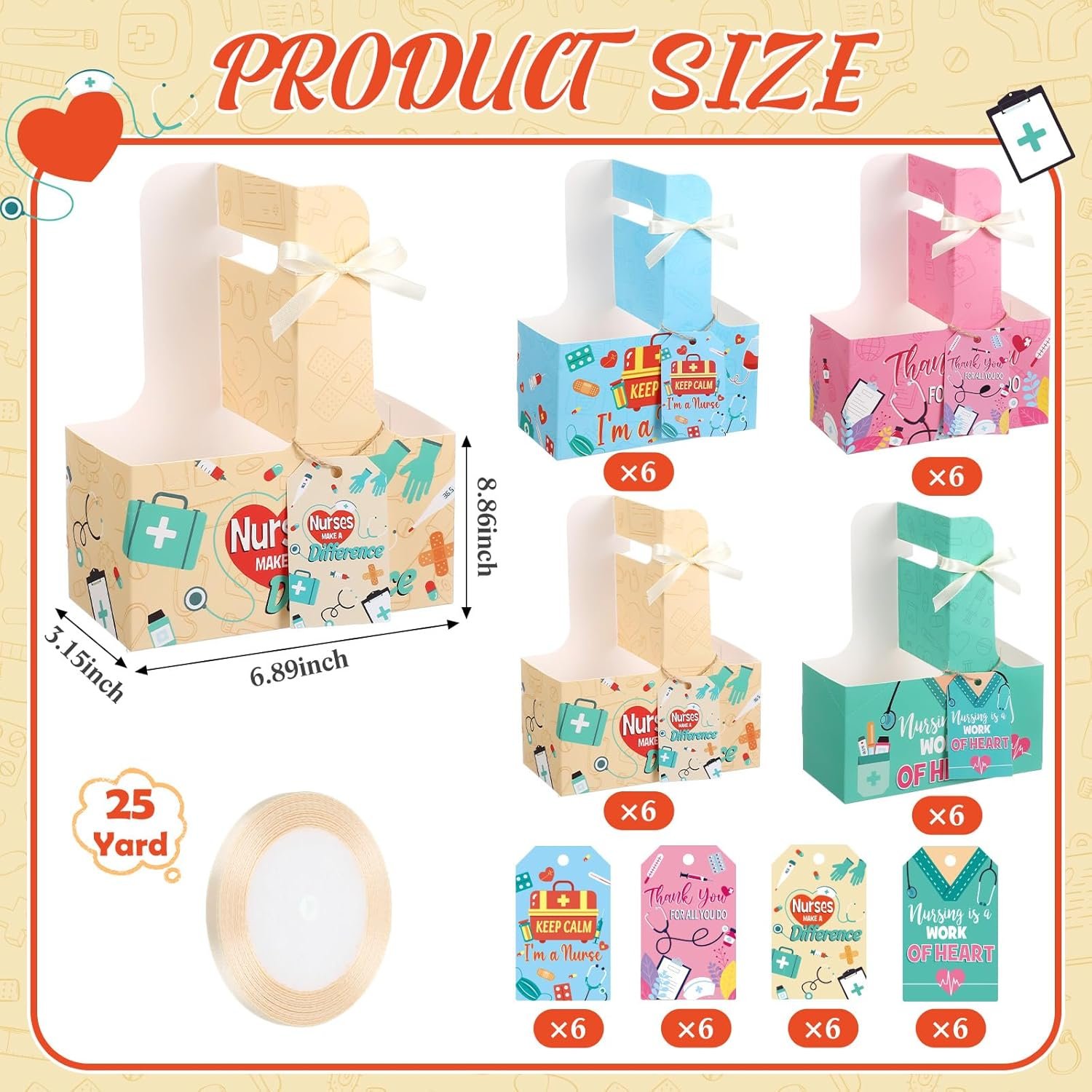 Marchio Bianco 24 Set Portatazza per 2 Tazze con Maniglia Biglietto d'Auguri e Nastro Usa e Getta Regali Apprezzamento Infermiere Festa Laurea con Logo Personalizzato del Produttore