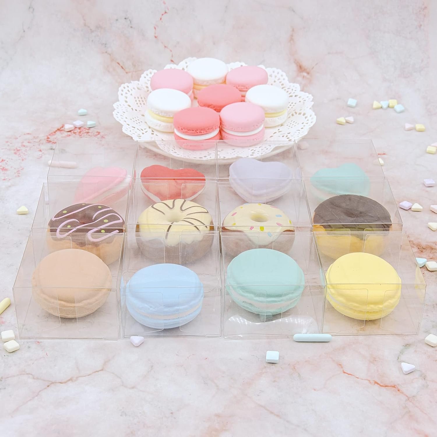 Fornitore Scatole Trasparenti con Logo Personalizzato 50 pz 2,2x2,2x1,4 pollici Piccole per Biscotti Macaron Singolo Caramelle Bomboniere Nuziali Festa Regali Marchio Bianco
