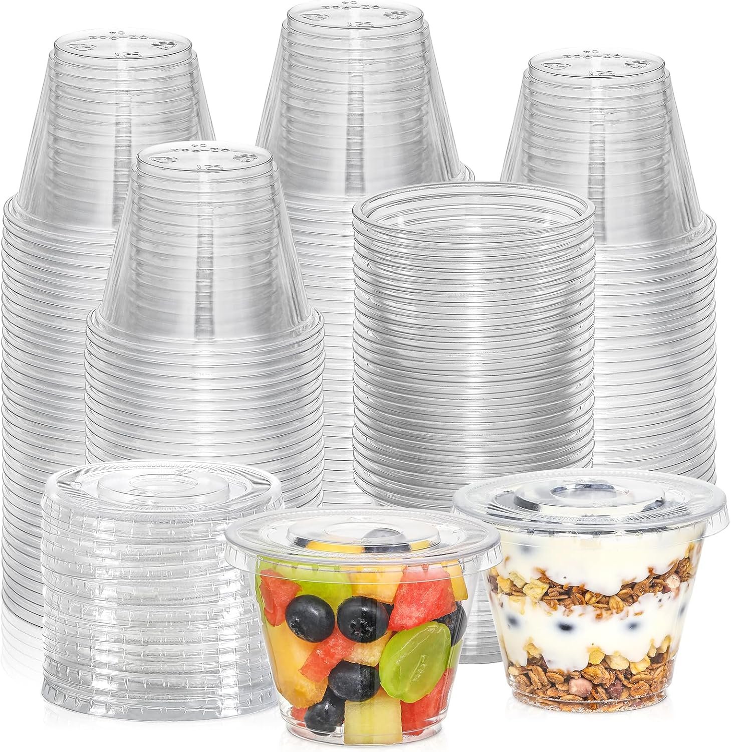 Fornitore Coppe in Plastica Trasparente con Logo Personalizzato 50 Set da 9 oz Coperchi Piani Senza Foro Monouso per Gelato Budino Torte Snack Smoothie Milkshake Bevande Fredde Marchio Bianco
