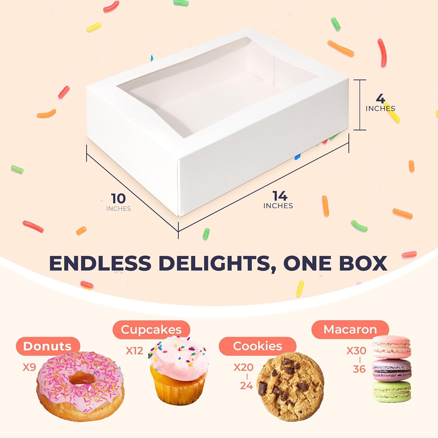 Marchio Bianco Scatole Pasticceria Bianche con Finestra Auto-Popup 18 Pezzi 14 x 10 x 4 Pollici con Logo Personalizzato dal Fornitore