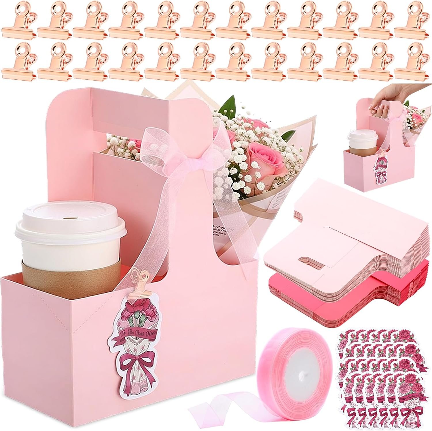 Logo Personalizzato Portabevande 24 Set 2 Tazze Rosa con Maniglia Biglietto Clip Oro Rosa Usa e Getta per Festa della Mamma Ringraziamento Insegnanti Favori Marchio Bianco Fornitore